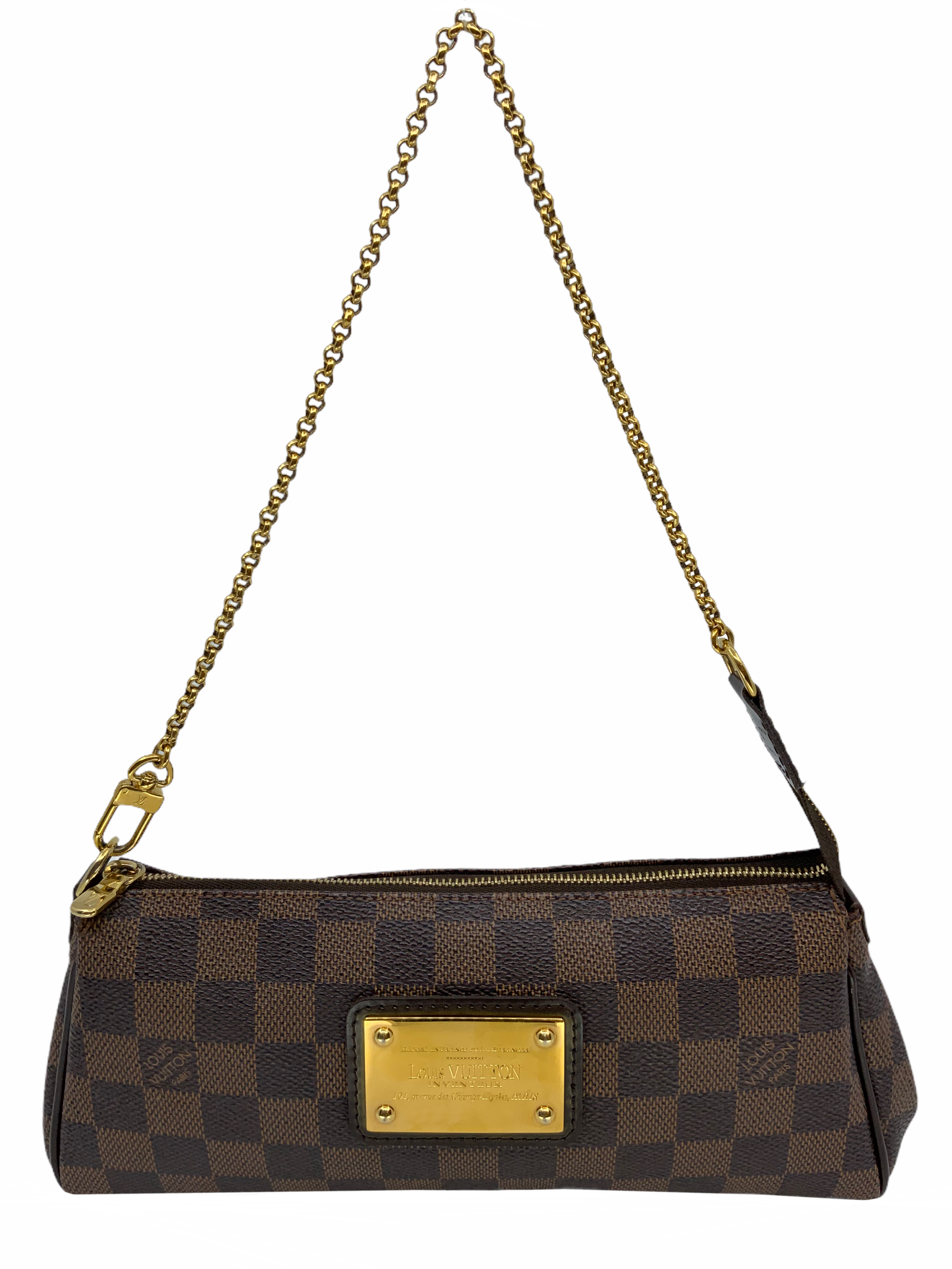 Louis Vuitton Damier Ebene Canvas Eva Clutch Bag - Luxury Crossbody Purse for Women, Perfect for Evening Parties & Date Nights