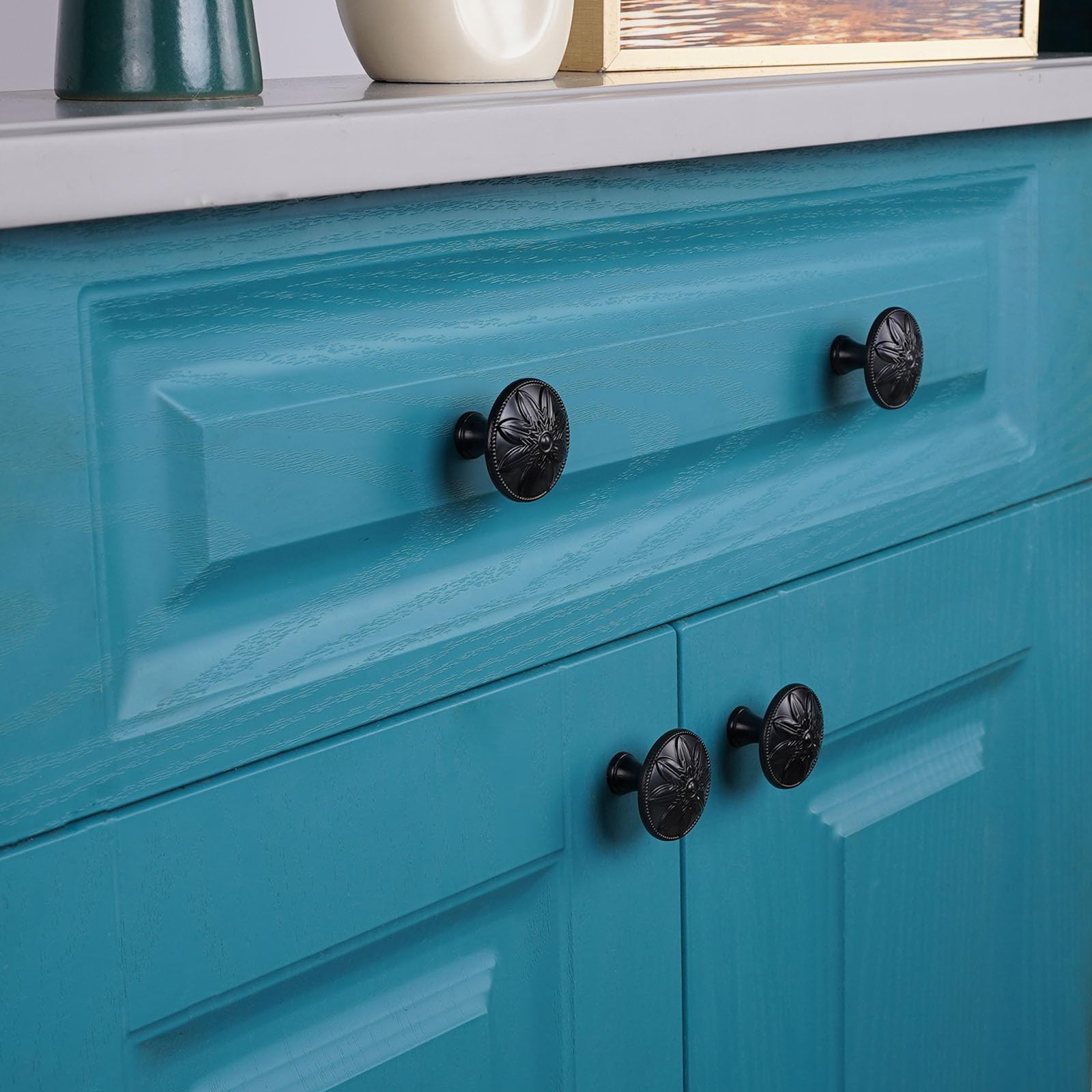 12 Pack Matte Black Cabinet Knobs - 1-2/5