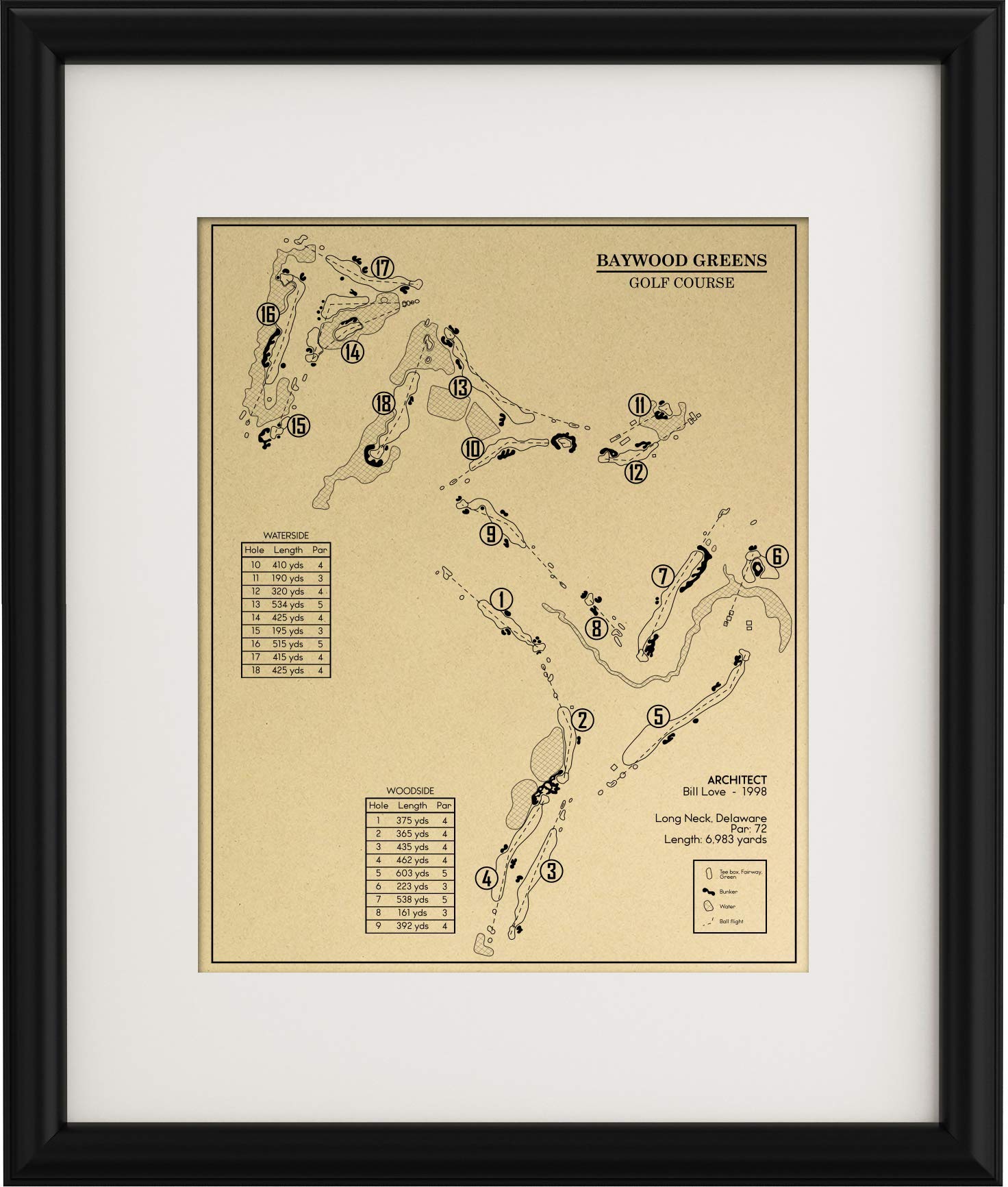 Baywood Greens Golf Course Blueprint Print - Premium Golf Course Map for Home Decor & Golf Enthusiasts - Perfect for Wall Art, Man Cave, or Golf Lover's Gift