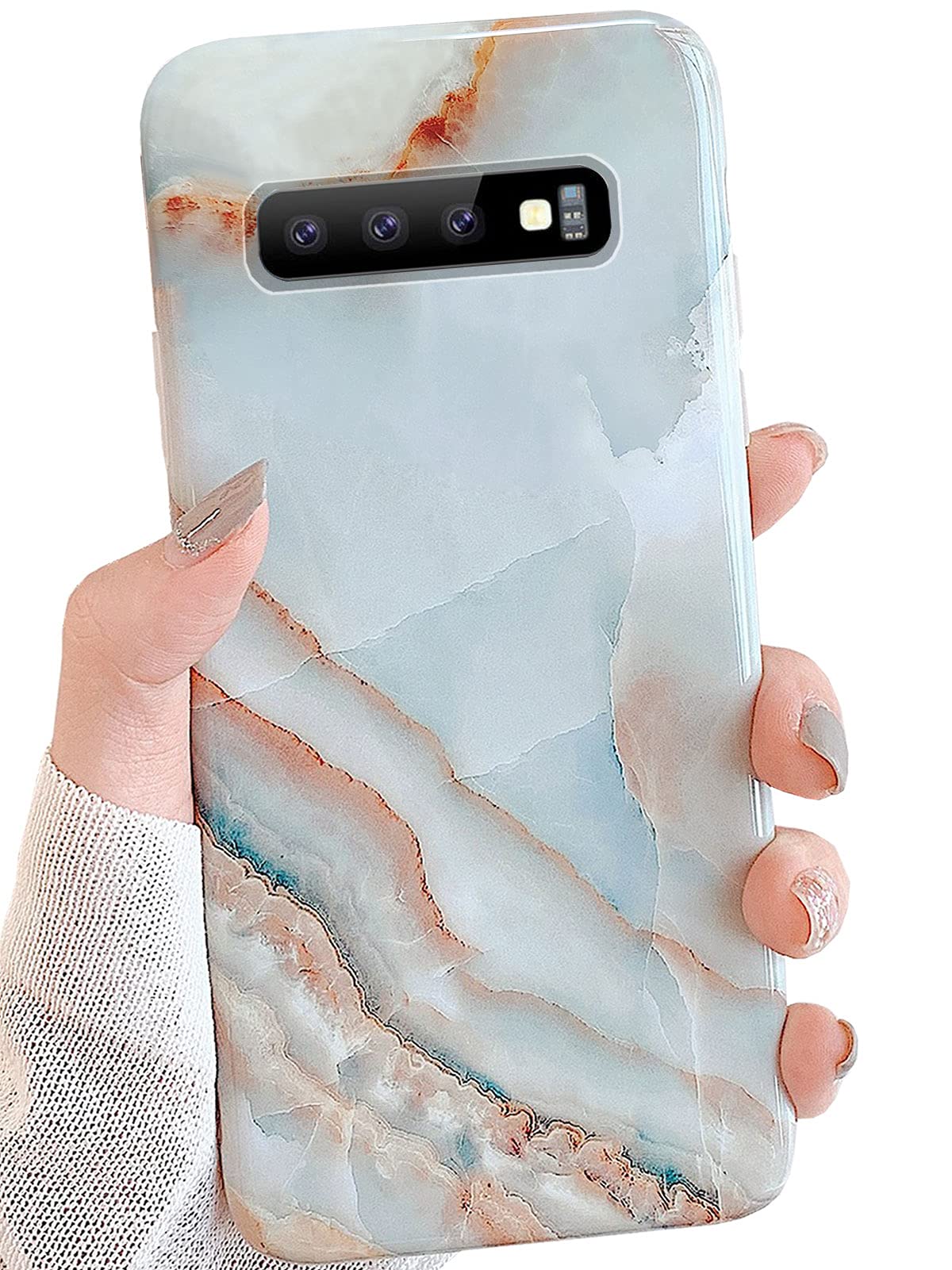 J.West Galaxy S10 Case 6.1-inch - Grey Marble Print Slim Protective TPU Silicone Cover | Shockproof Phone Case for Women & Girls | Cute Stone Design with Agate Slice Pattern | Perfect for Everyday Use, Work & Travel