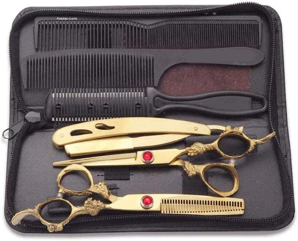 Professional Barber Scissors Set - 6-Piece Golden Hairdressing Kit with Straight, Thinning, Texturizing & Styling Shears for Precision Haircuts | Salon & Home Use for Men, Women & Kids