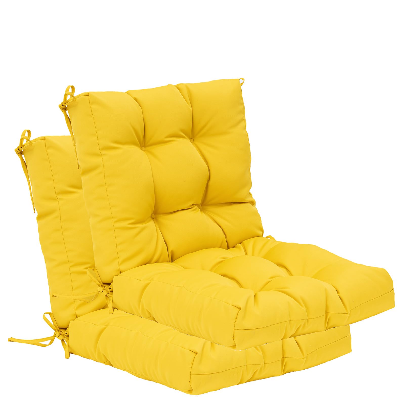 QILLOWAY Outdoor Seat & Back Chair Cushion Set of 2 - Tufted Pillow Covers for Patio Furniture, Spring Summer Seasonal Replacement (Yellow) | Perfect for Garden, Poolside & Deck Chairs