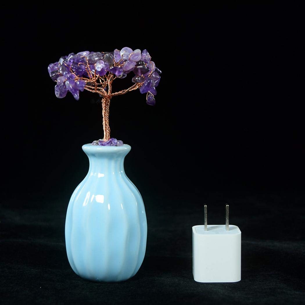Feng Shui Crystal Money Tree with Ceramic Vase - Pink Gemstone Table Decor for Wealth & Prosperity | Perfect for Home Office, Desk Decor & Gift Giving