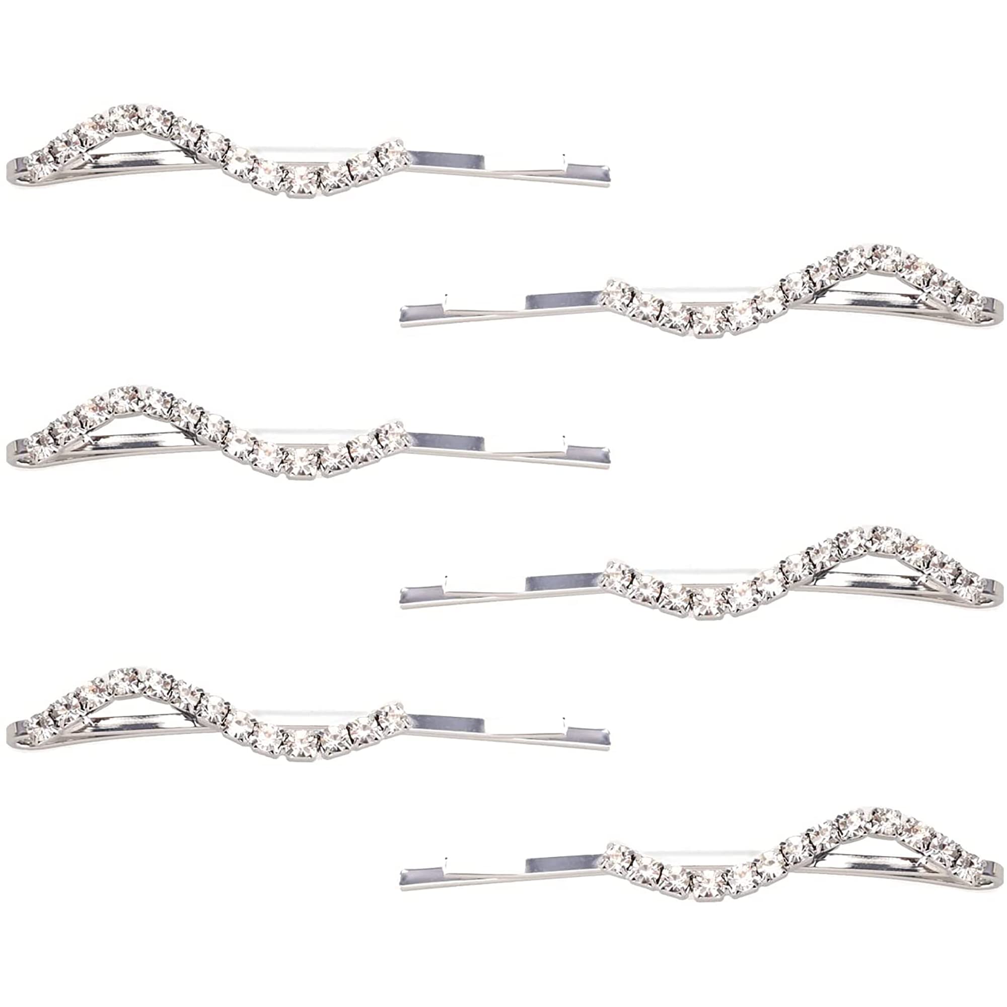 6Pcs Silver Rhinestone Bobby Pins - Shiny Crystal Hair Clips for Women & Girls - Elegant Metal Hair Accessories for Weddings, Parties & Daily Styling