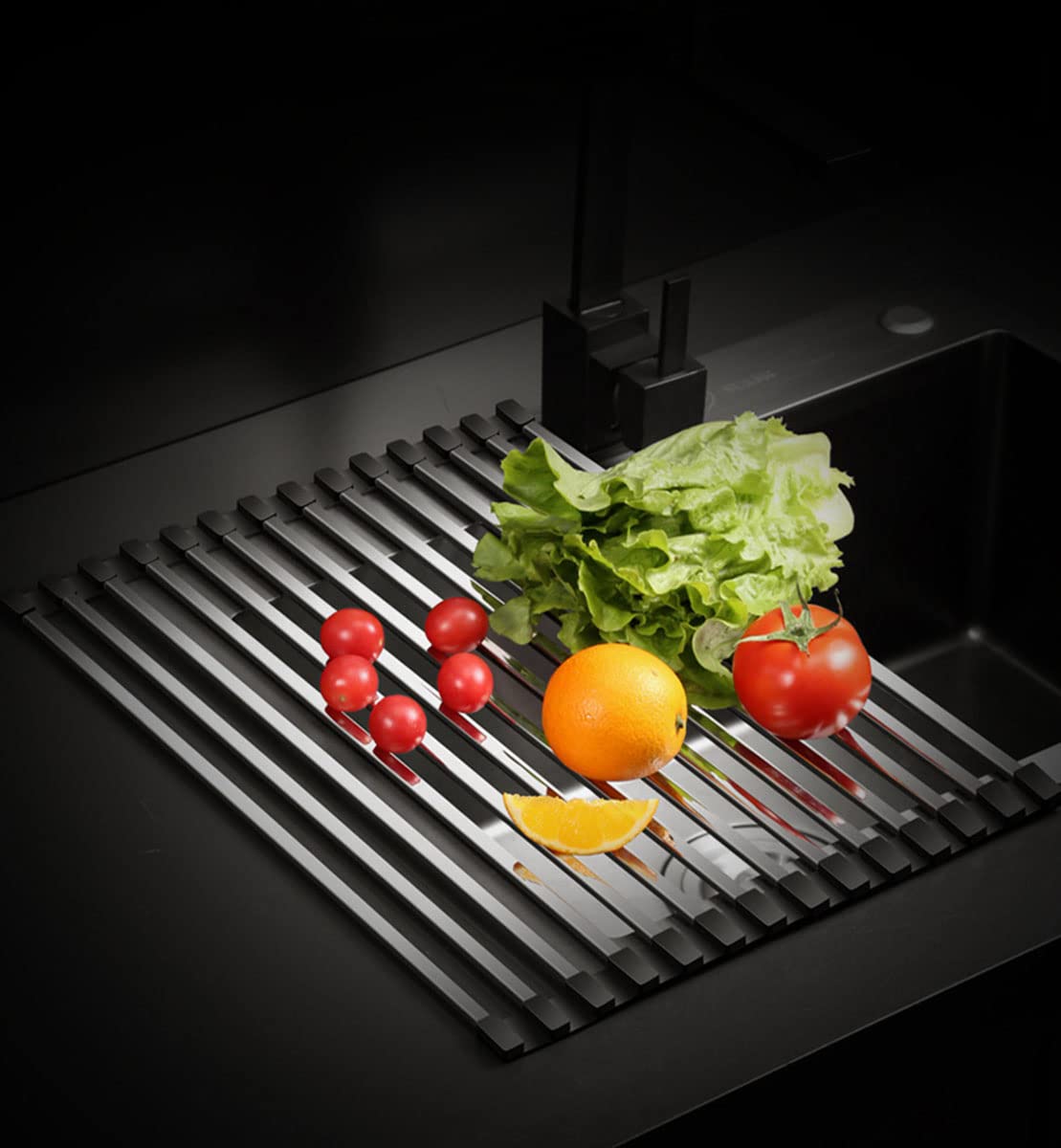 Amtang Stainless Steel Collapsible Dish Drying Rack - Foldable Sink Drainer for Kitchen, Oversize Bottle & Dish Organizer (14 Tube, 43x33cm) - Perfect for Small Spaces & Countertop Storage