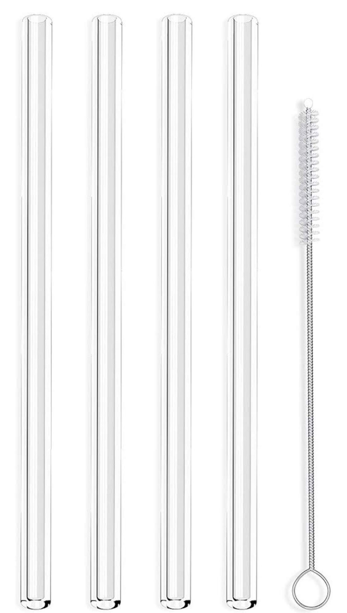 Eco-Friendly Clear Glass Straws - Pack of 4, Reusable & Made in USA - Perfect for Smoothies, Cocktails, and Iced Beverages
