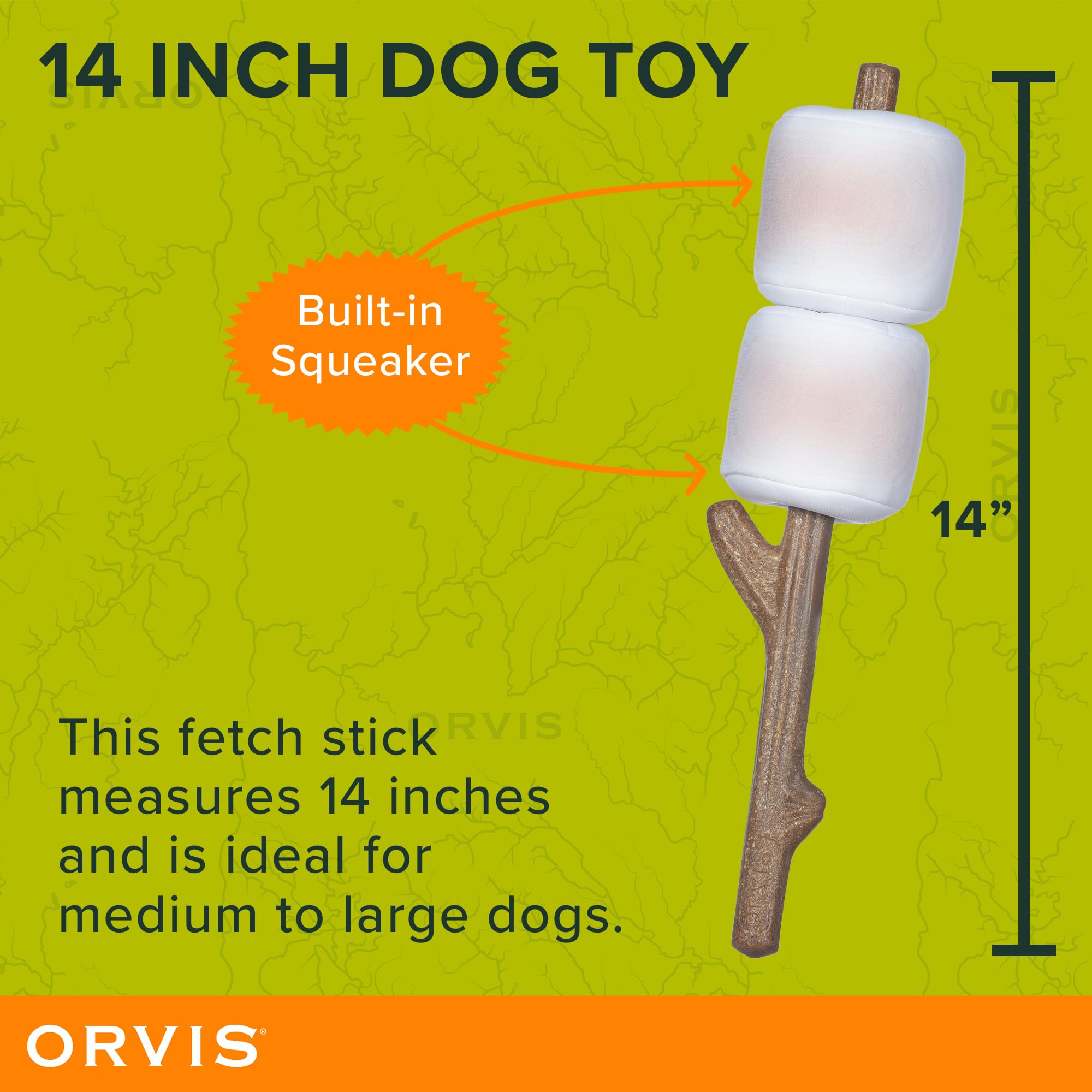 Orvis Floating Dog Toy - Durable Plush Fetch & Chew Stick with Removable Squeaky Marshmallows | Interactive Water & Camping Toy for Dogs | Perfect for Pool, Lake & Outdoor Play