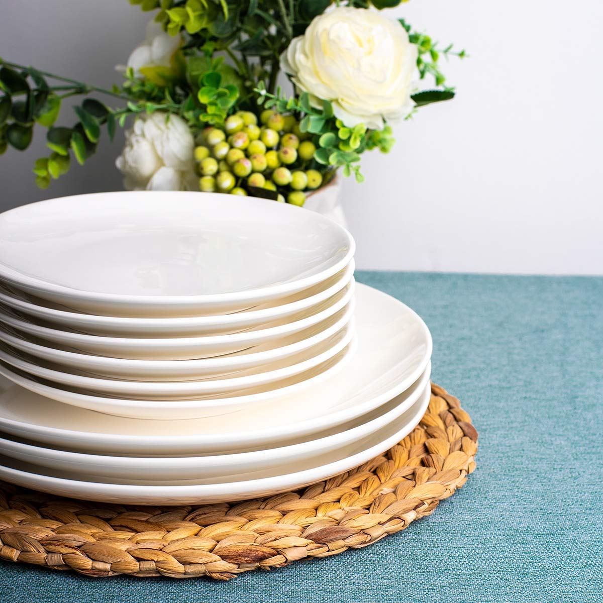 Delling 10-Inch Durable Porcelain Dinner Plates Set of 4 & 7-Inch White Dessert/Salad Plates Set of 6 - Elegant Tableware for Restaurants, Weddings, and Family Dining