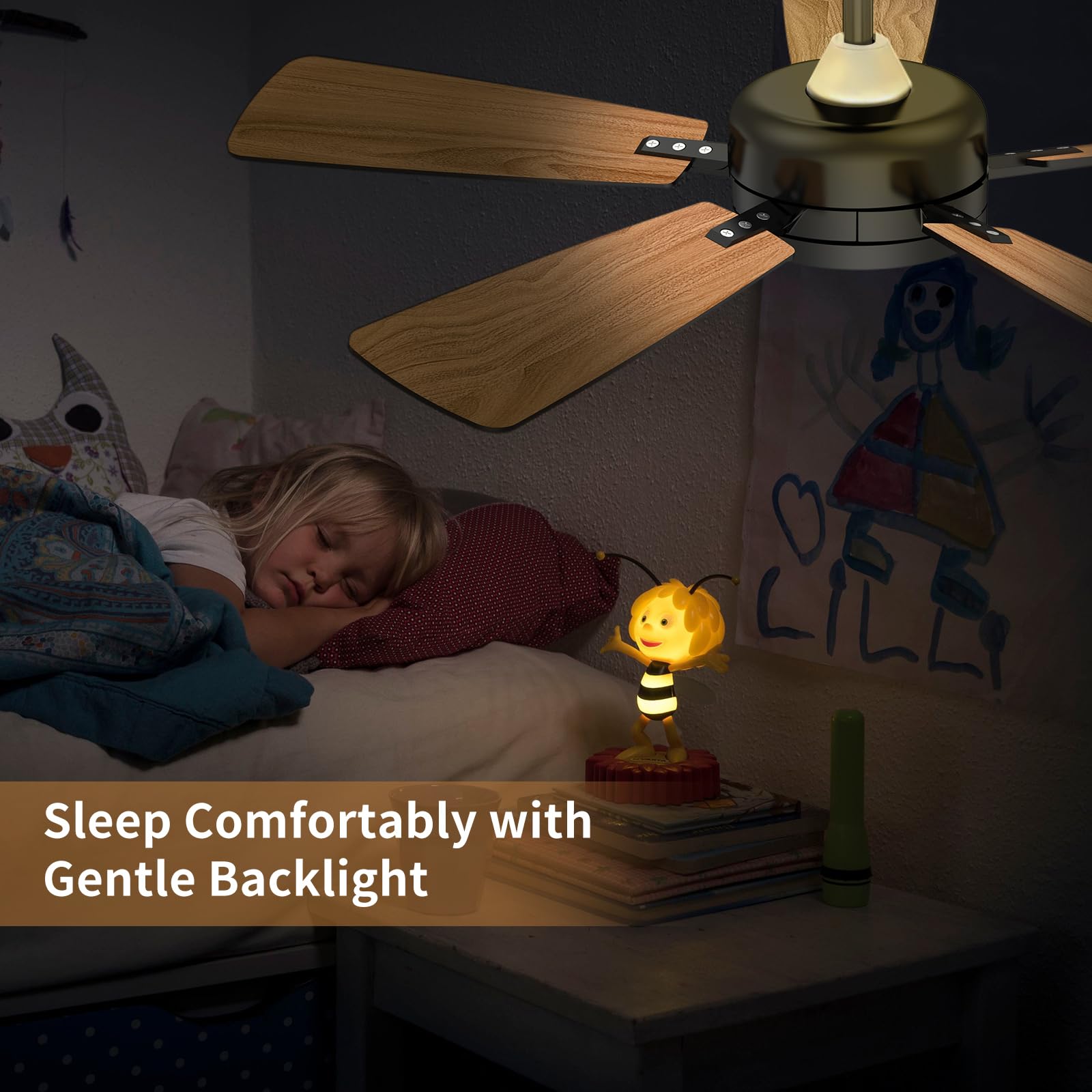 46 Inch Ceiling Fan with Lights and Remote Control - Ultra Quiet Reversible DC Motor, Dimmable LED Backlight, High Airflow for Large Rooms - Perfect for Living Room, Bedroom, and Office (Black)