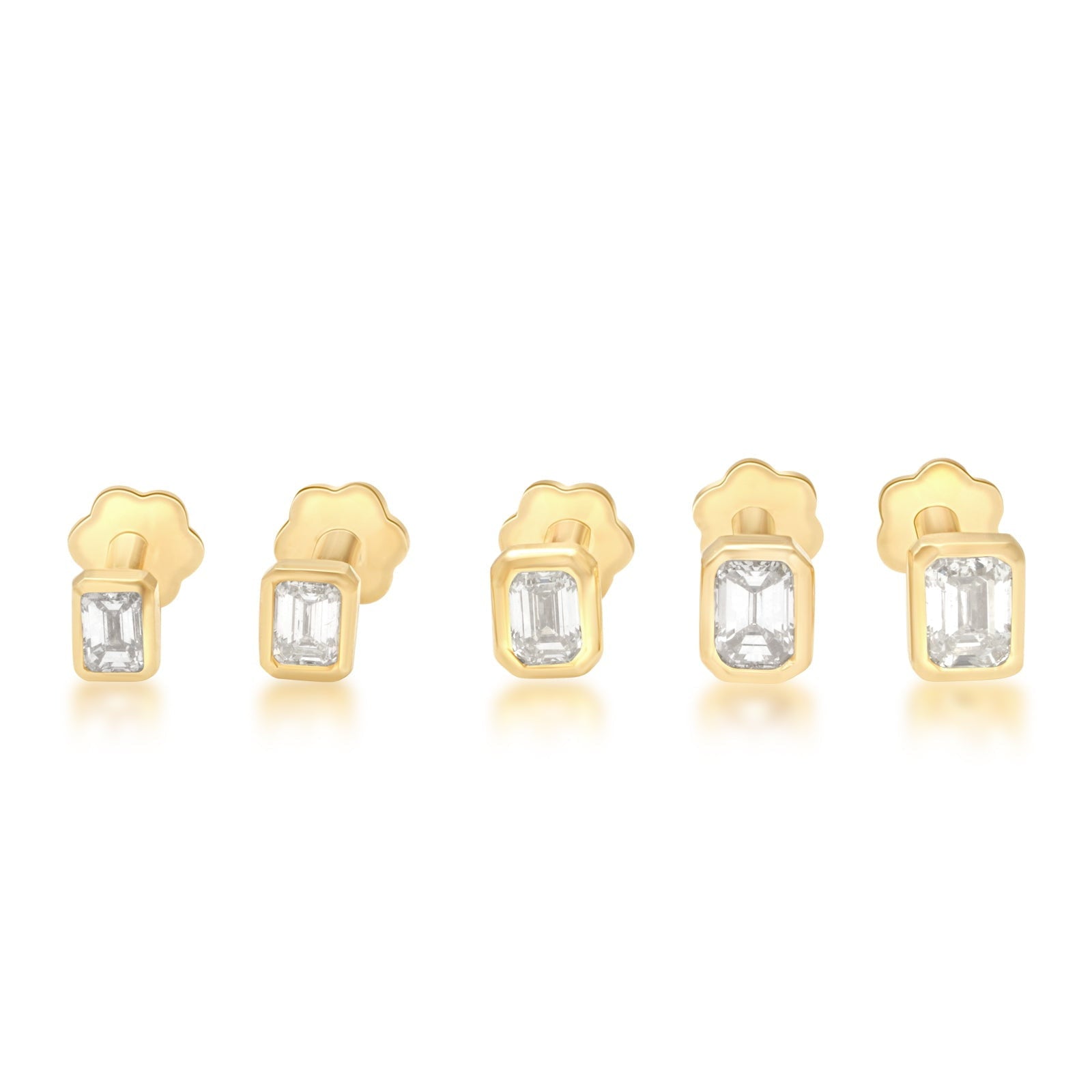 14K Yellow Gold Emerald Cut Diamond Flat Back Stud Earrings for Women - Perfect for Weddings, Parties & Everyday Elegance