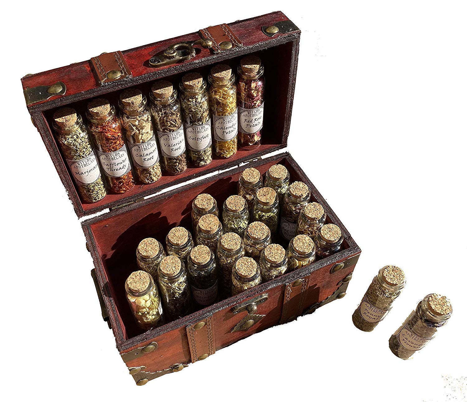 Apothecary Witchcraft Kit with Glass Bottles & Herbs - Wiccan Altar Supplies for Travel & Rituals | Perfect for Pagan Ceremonies, Spell Casting & Home Decor (Medium Size)