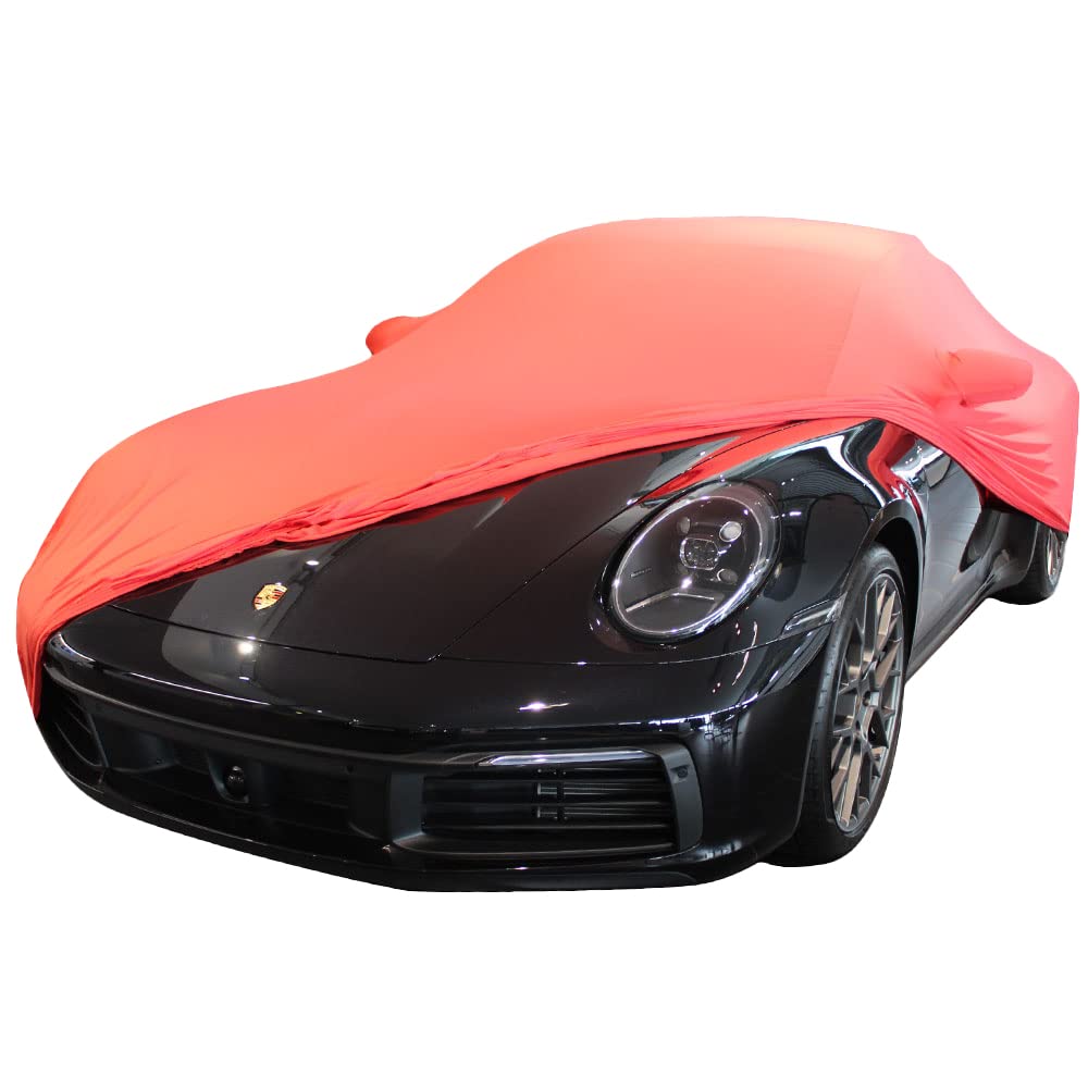 Premium Indoor Car Cover for Porsche 911 (992) Turbo S - Custom Tailored Fit with Mirror Pockets (Red) | Dust Protection for Garage Storage & Vehicle Preservation