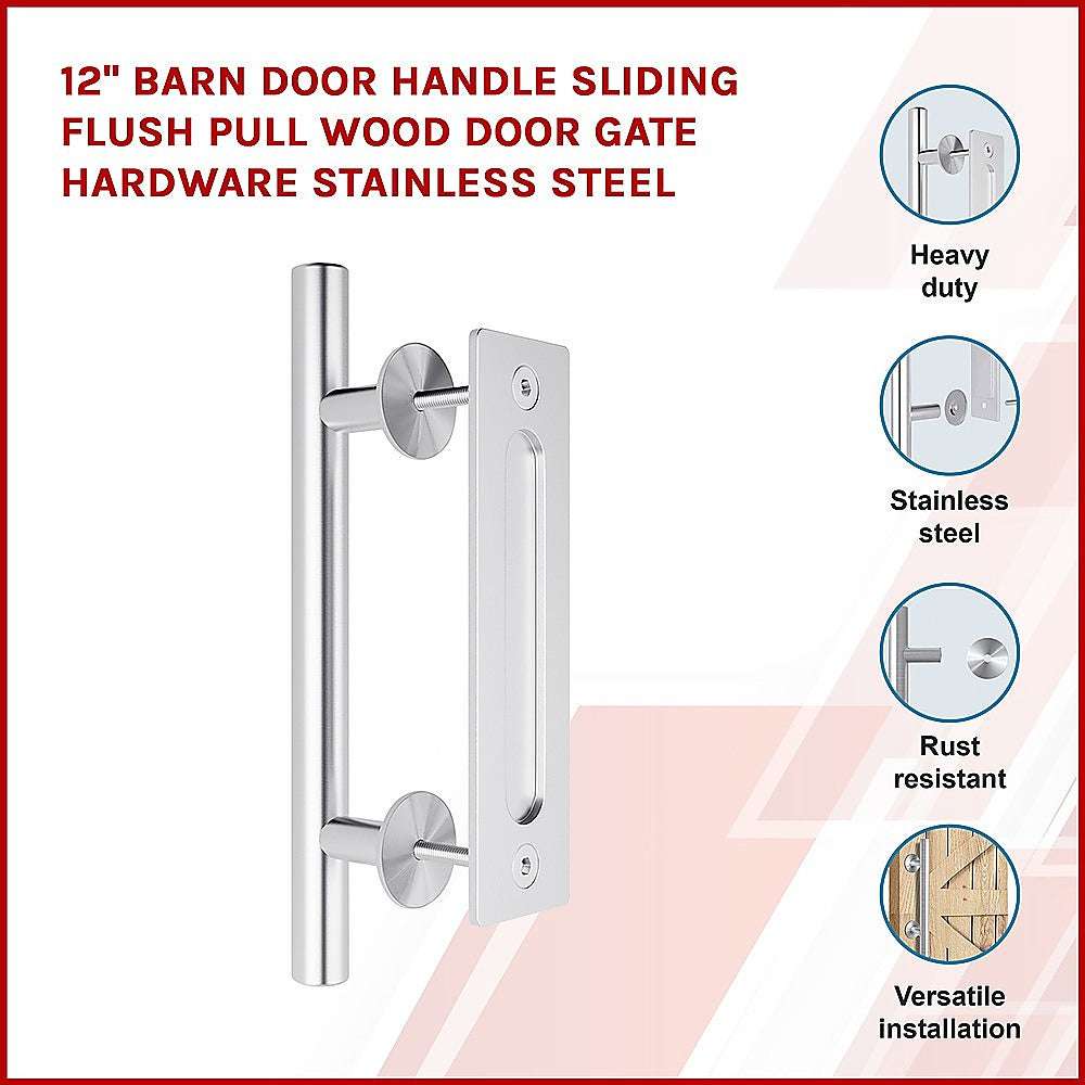 12 Pack Stainless Steel Barn Door Handles - Sliding Flush Pull Hardware for Wood Doors & Gates - Rust-Resistant Cabinet & Furniture Pulls for Home, Office & Farmhouse Decor