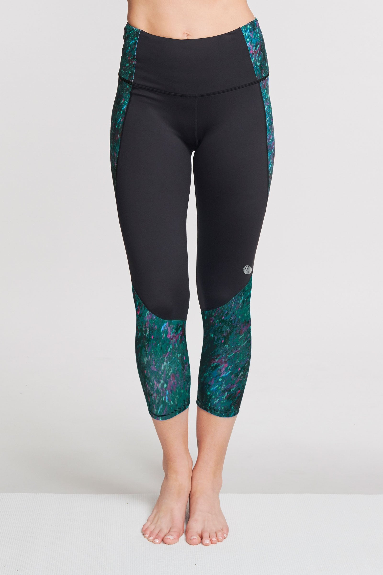 High Waisted Slimming Capri Leggings for Women - Moving Waters Green - Tummy Control Workout Yoga Pants for Running, Gym & Lounge Wear