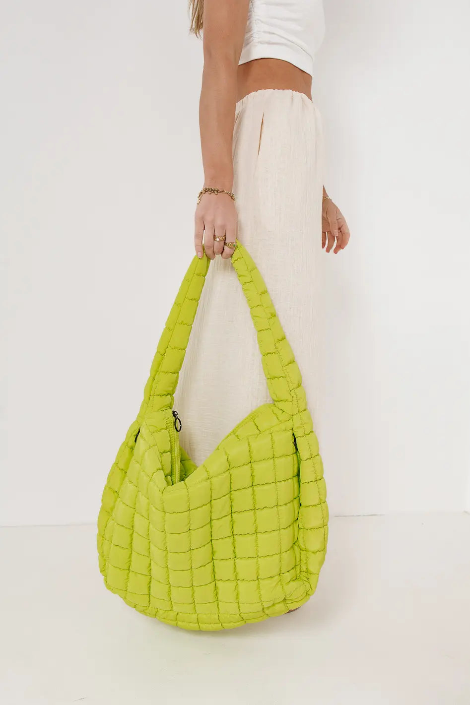Stylish Kiera Quilted Tote Bag in Vibrant Lime Green - Perfect for Work, Travel & Everyday Use
