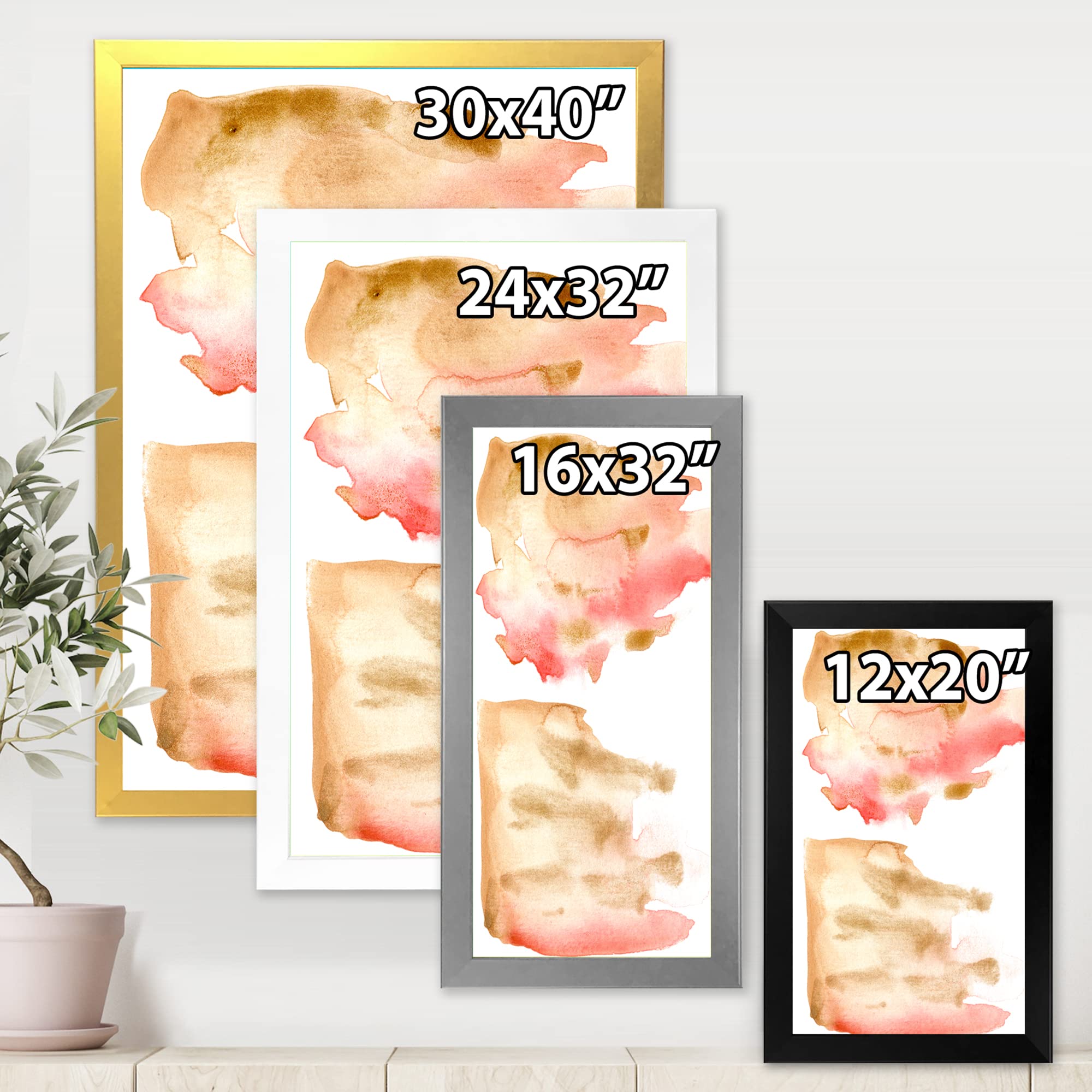 DesignQ Pink Gold Red Beige Abstract Clouds Modern Framed Wall Art - Perfect for Living Room, Bedroom & Office Decor