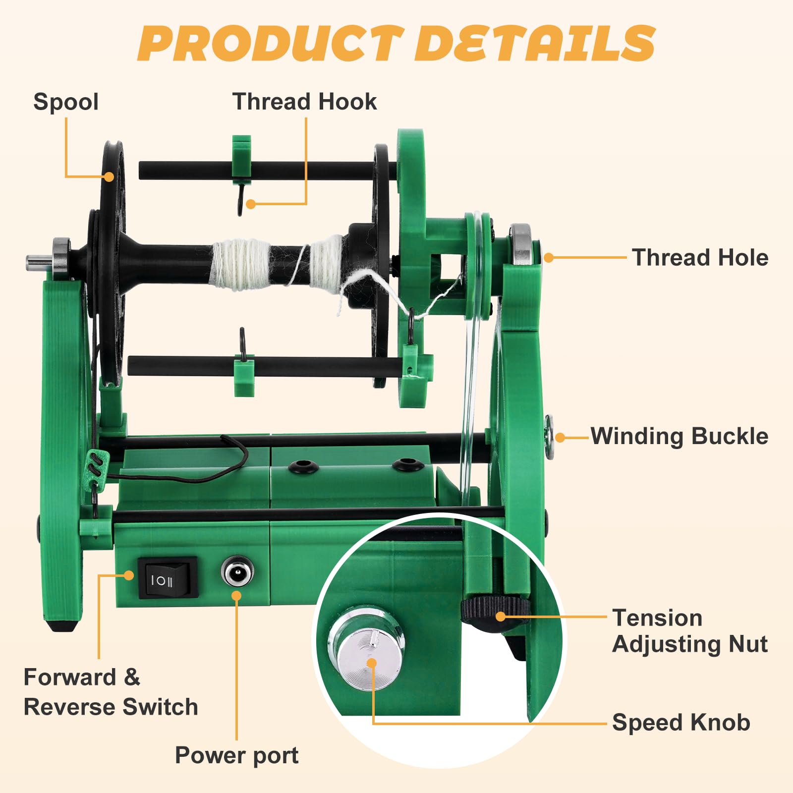 Consfly Electric Fiber Spinning Wheel - Yarn Spinning Machine with Foot Switch & 3 Spools, 12V DC Wool Spinning Wheel for Knitting, DIY Yarn Making - Perfect for Home Crafting, Wool Processing & Handmade Textile Projects