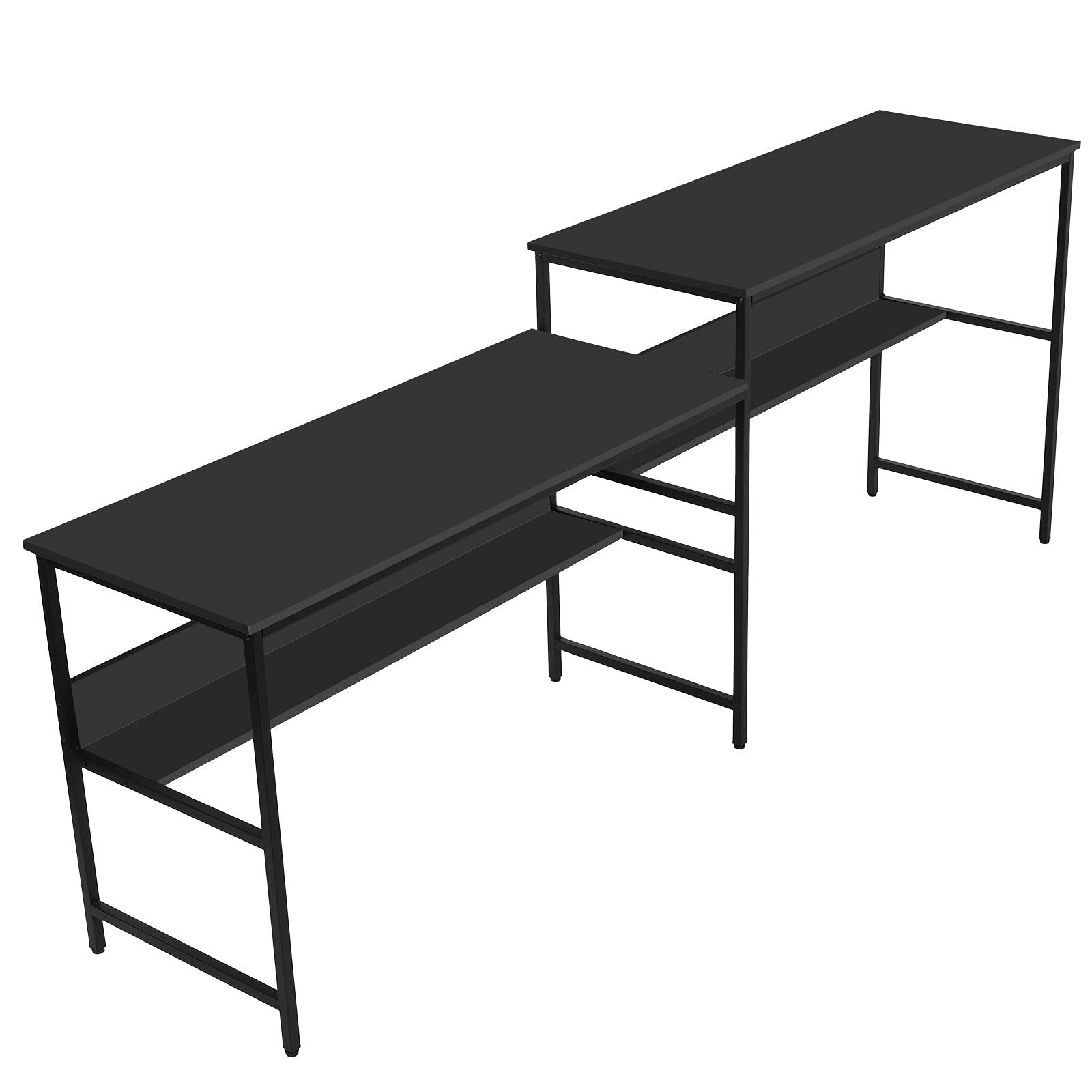 Pimea Adjustable Height Sit Stand Desk with Storage - Dual Workstation for Office & Home, Large Black Work Table (USA Stock) - Perfect for Remote Work, Gaming & Study