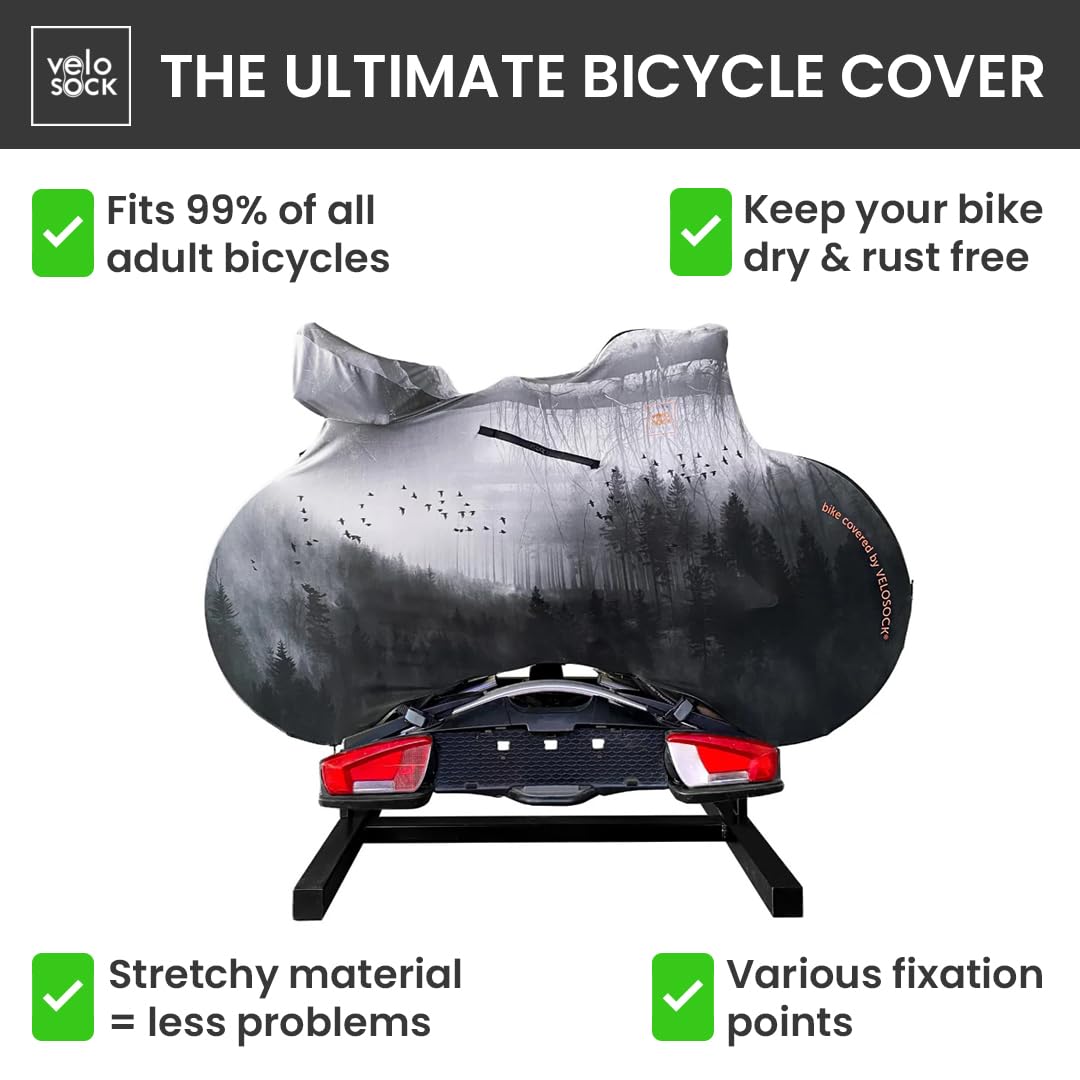 Velo Sock Full Bike Cover for Indoor Storage & Transport - Dirt Proof Stretchable Zippered Bicycle Protection Cover (Mystic Forest, Road Bike Size) | Perfect for Home, Garage & Travel Use