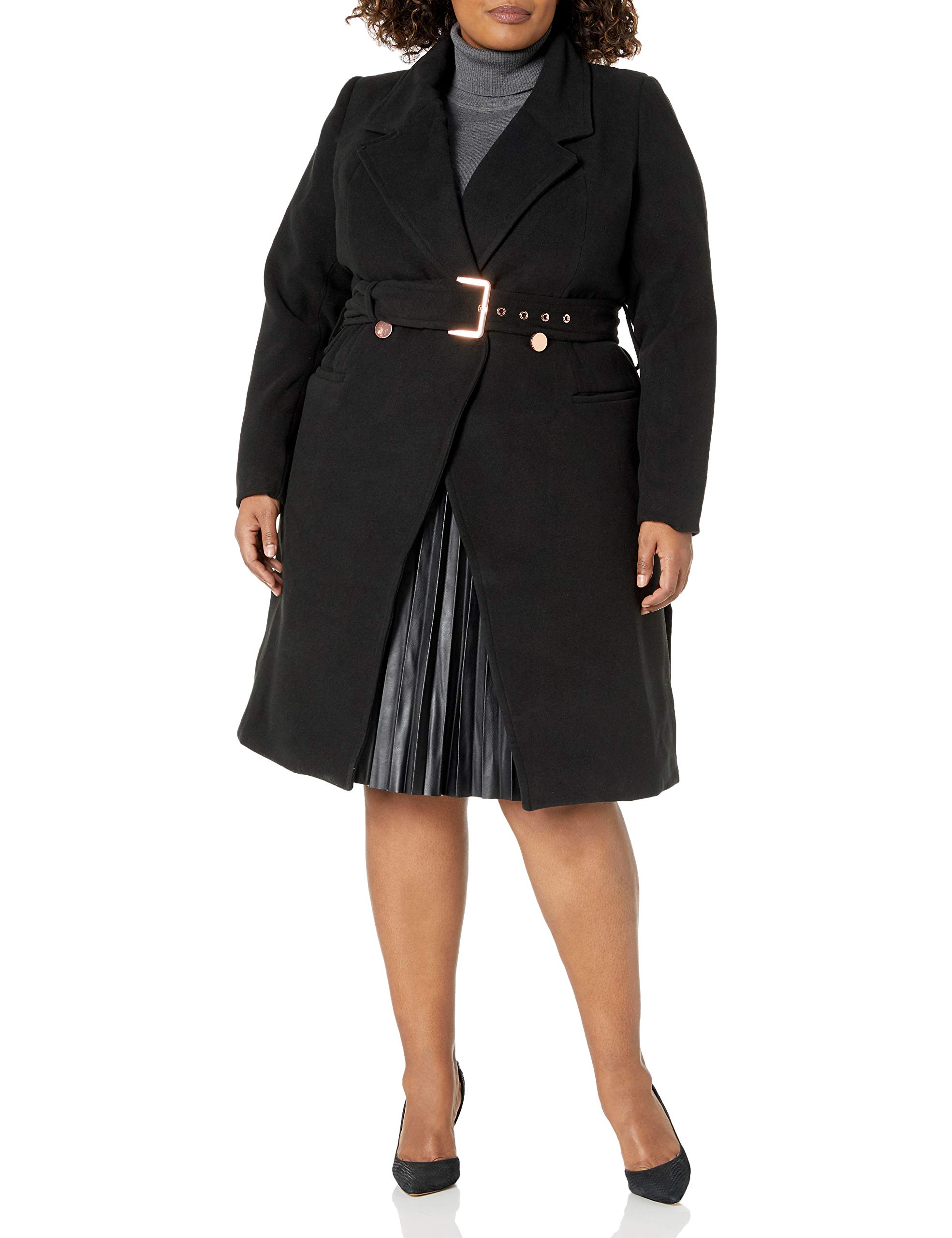 Stylish Plus Size Belted Midi Coat for Women - City Chic Outerwear for Curvy Figures | Perfect for Office, Date Night & Fall Layering
