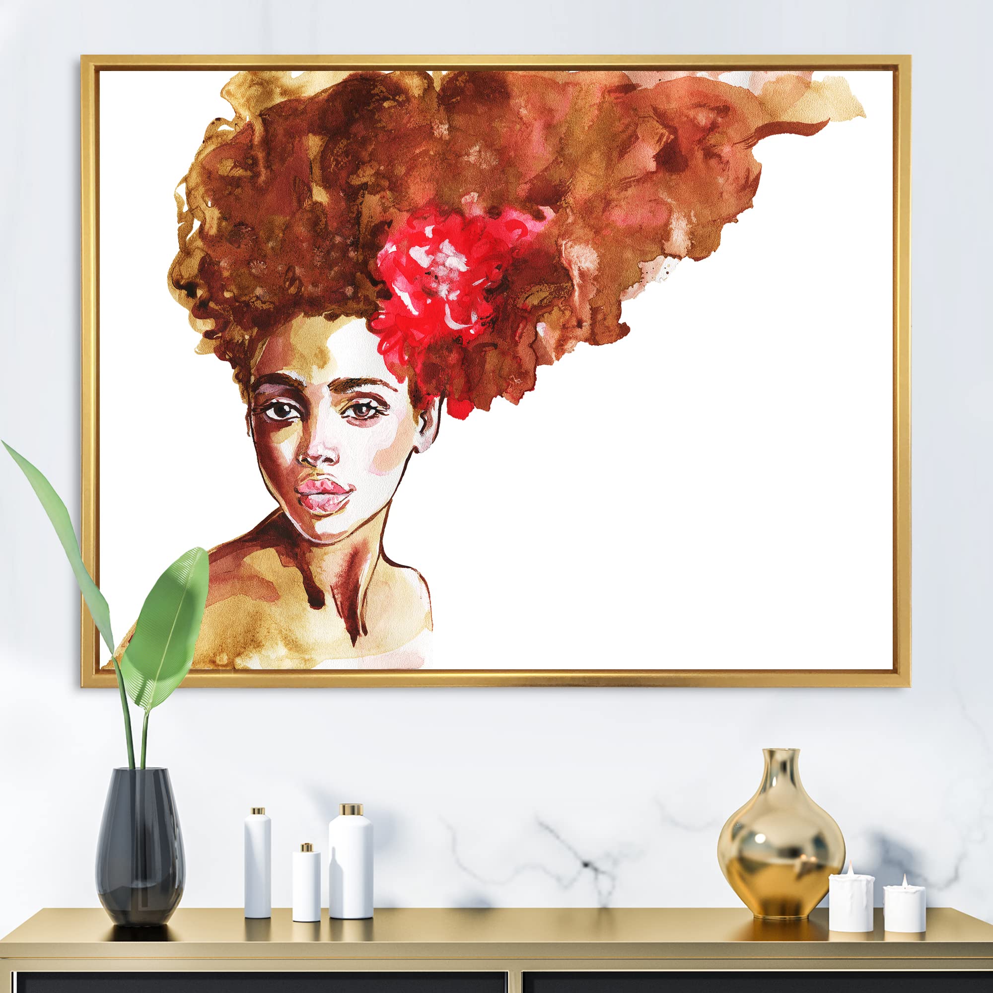 DesignQ Portrait of Young African American Woman II - Modern Framed Canvas Wall Art Print for Living Room, Bedroom & Office Decor - Black Artwork for Home & Office Wall Decor