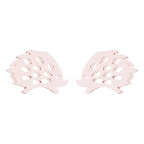 Stainless Steel Hedgehog Stud Earrings for Women - Tiny Openwork Animal Jewelry with Heart Design - Rose Gold Dainty Earrings - Perfect Gift for Her - Ideal for Casual Wear, Date Nights & Special Occasions