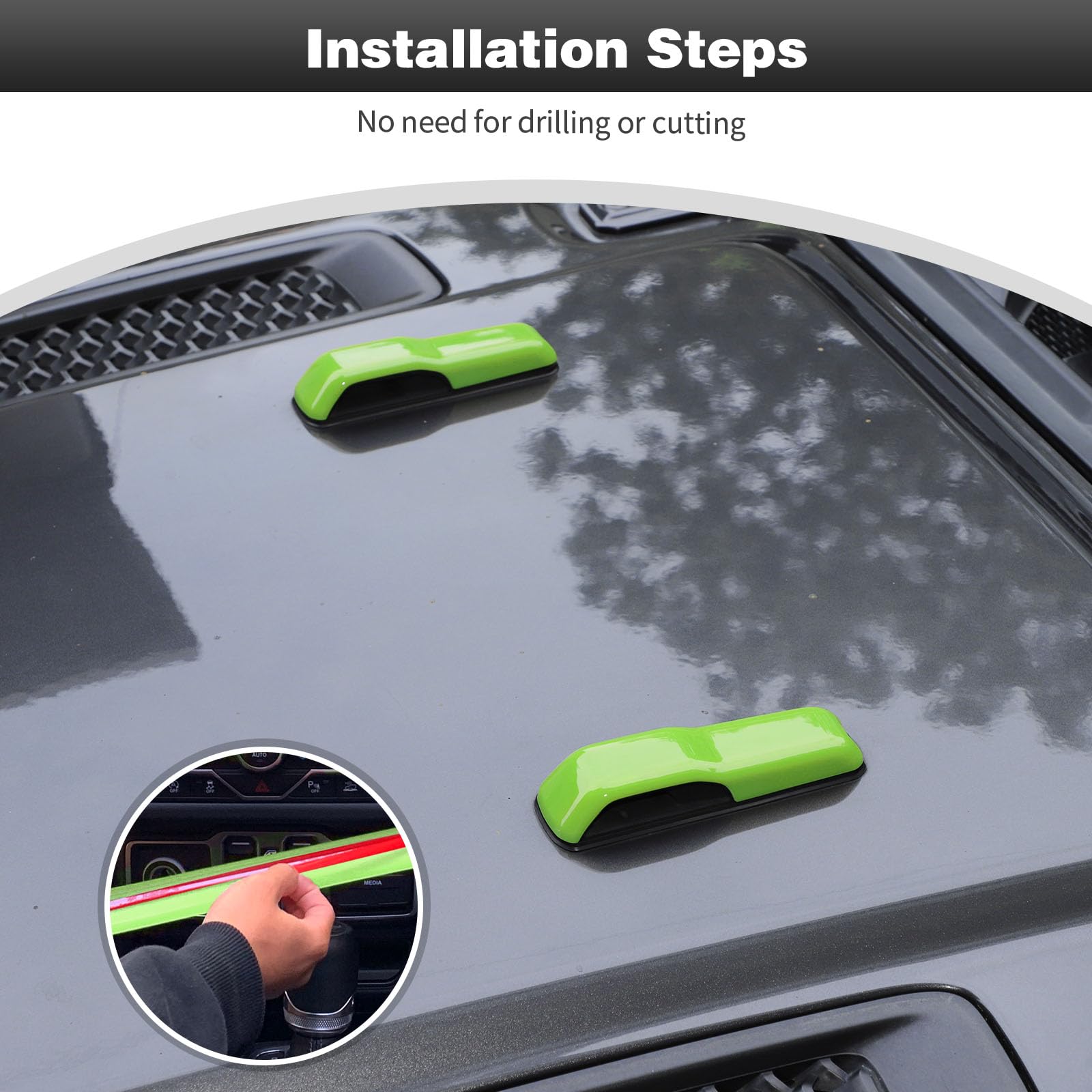 CheroCar JL Engine Hood Hinge Cover Decoration Stickers - Exterior Accessories for 2018 Jeep Wrangler JL (Light Green) | Durable Protective Cover for Off-Road Adventures & Car Shows