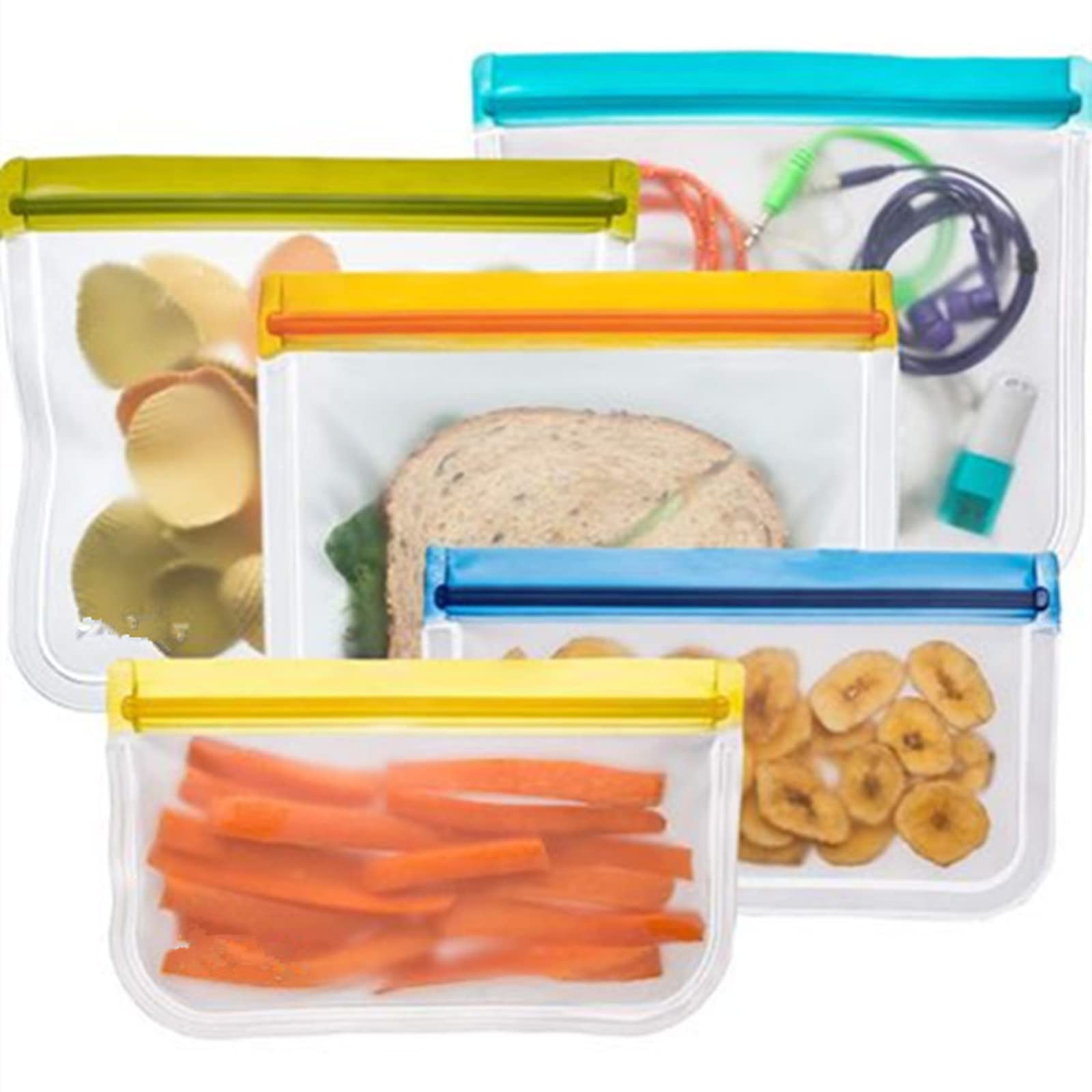 Reusable Food Storage Bags 12 Pack - Extra Thick Freezer Bags, PEVA Reusable Lunch Bags for Meat, Fruits & Vegetables (Includes 2 Gallon Bags + 6 Leak-Proof Sandwich Bags + 4 Snack Bags) | Perfect for Meal Prep, School Lunches & Freezer Organization