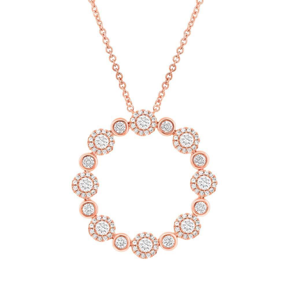 14K Gold 1.07 CTW Round Diamond Circle Pendant Necklace for Women - Elegant Jewelry Gift for Anniversary, Valentine's Day & Special Occasions