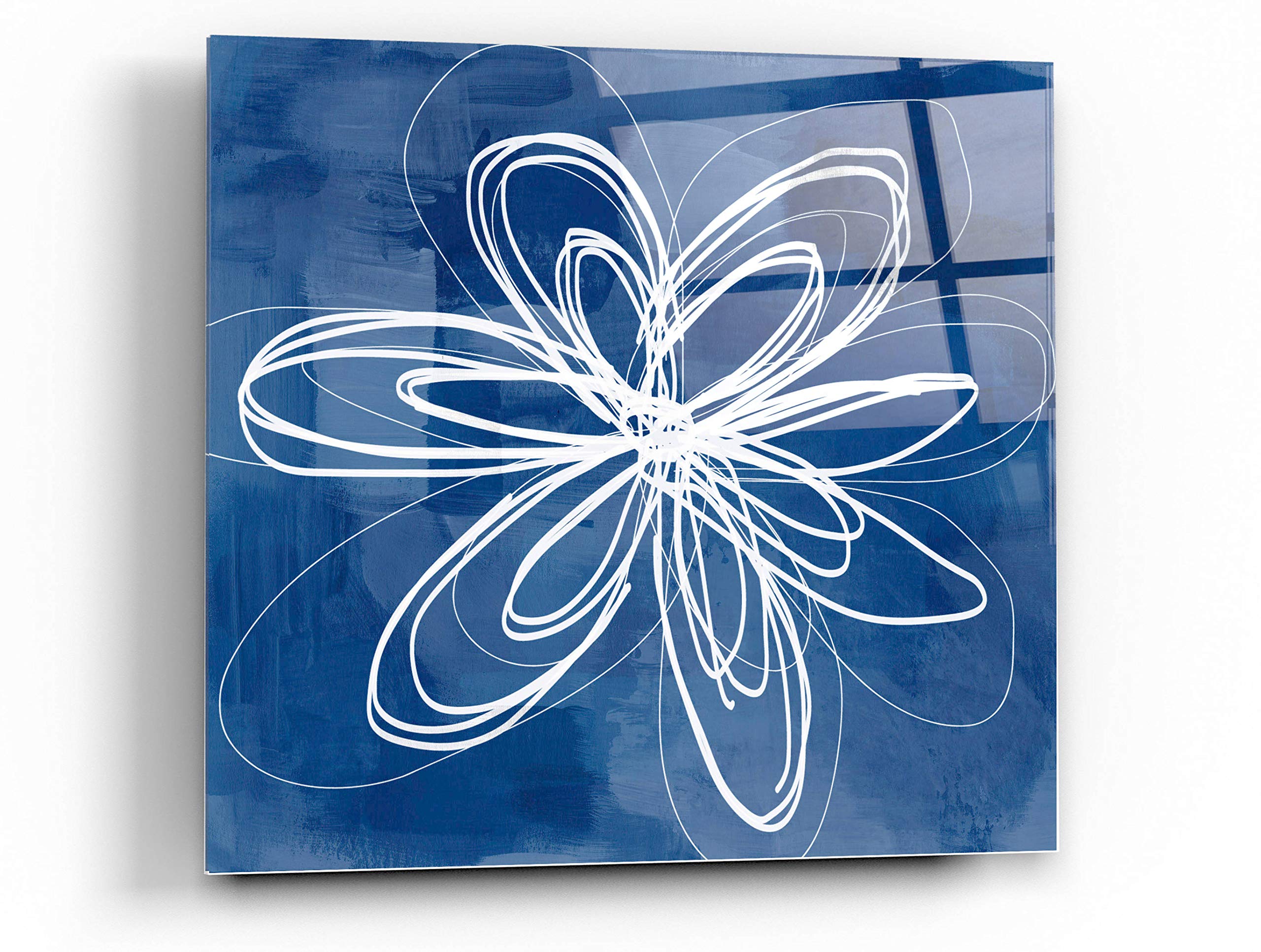 Painted Sky Flower Acrylic Glass Wall Art by Linda Woods - 24x24 Inches Modern Abstract Painting for Living Room, Bedroom & Office Decor