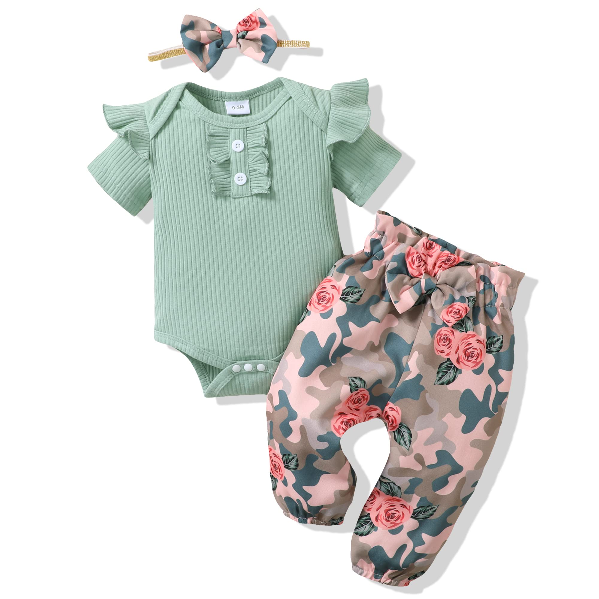 Cute Newborn Baby Girl Outfits - Soft Ribbed Romper Top & Pants Set for Infant Girls | Perfect for Photoshoots, Playdates & Special Occasions
