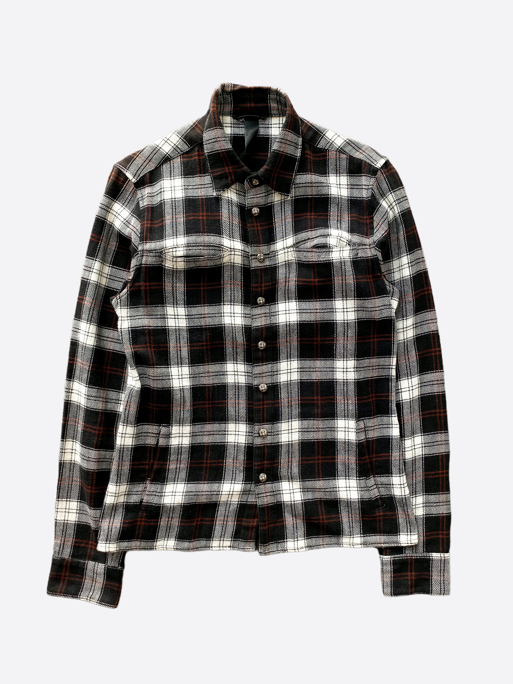 Chrome Hearts Black & Red Cross Patch Flannel Shirt - Stylish Gothic Streetwear for Men & Women - Perfect for Casual Outfits, Concerts, and Night Out