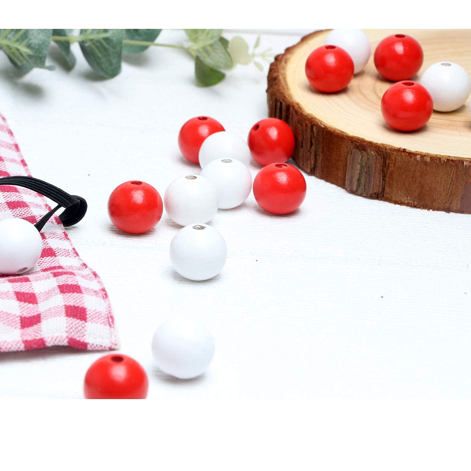 White Red Wooden Beads 20mm Round Beads 4mm Hole Bulk Loose Spacer Beads for Jewelry Making, DIY Crafts, Bracelets, Necklaces, Home Decor - 50Pcs Natural Wood Beading Supplies