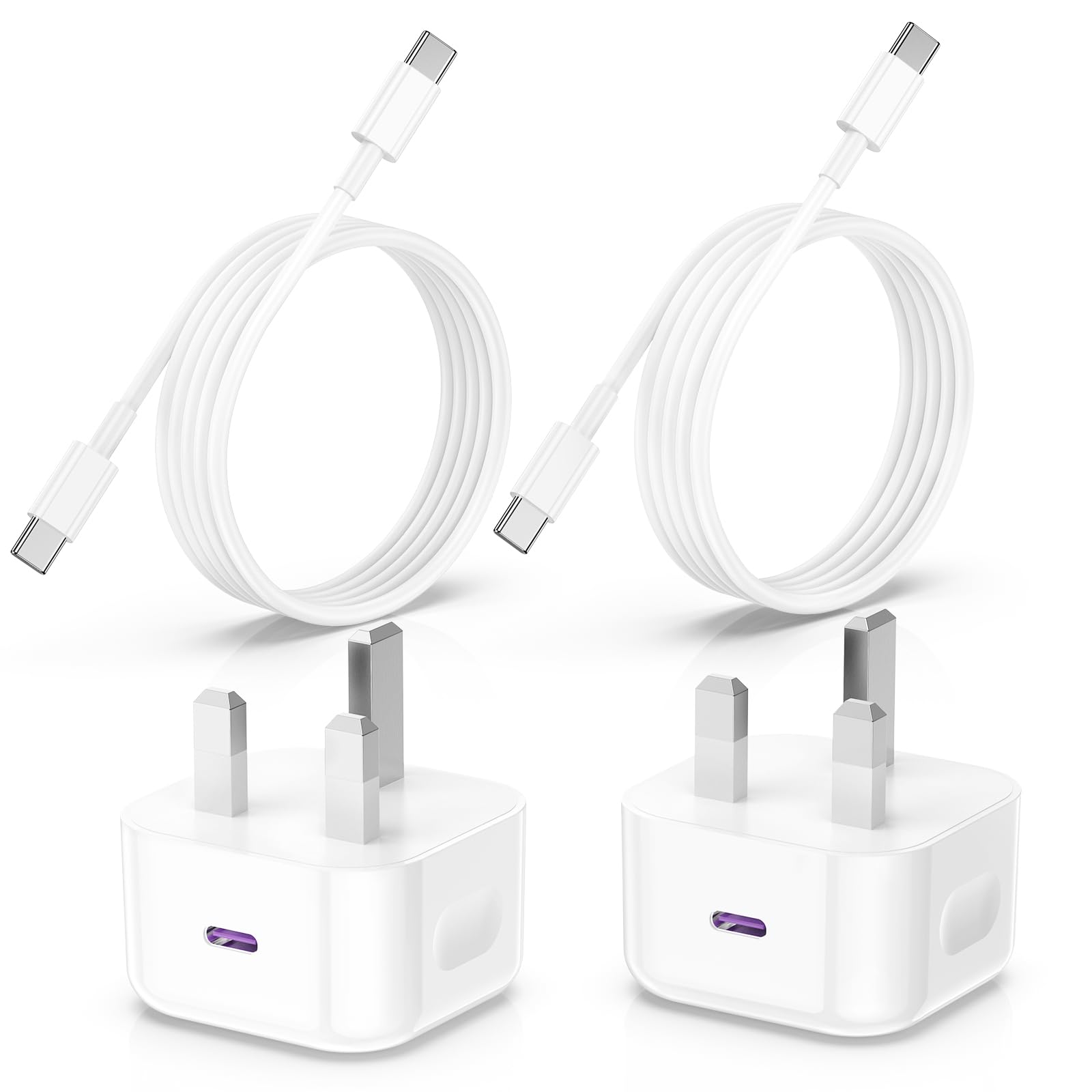 2-Pack 20W USB C Fast Charger Plug & 2M Type C Cable for iPhone 16/15 Pro Max/Plus, iPad Pro/Air - PD Fast Charging with Wall Adapter (Perfect for Home, Office & Travel)