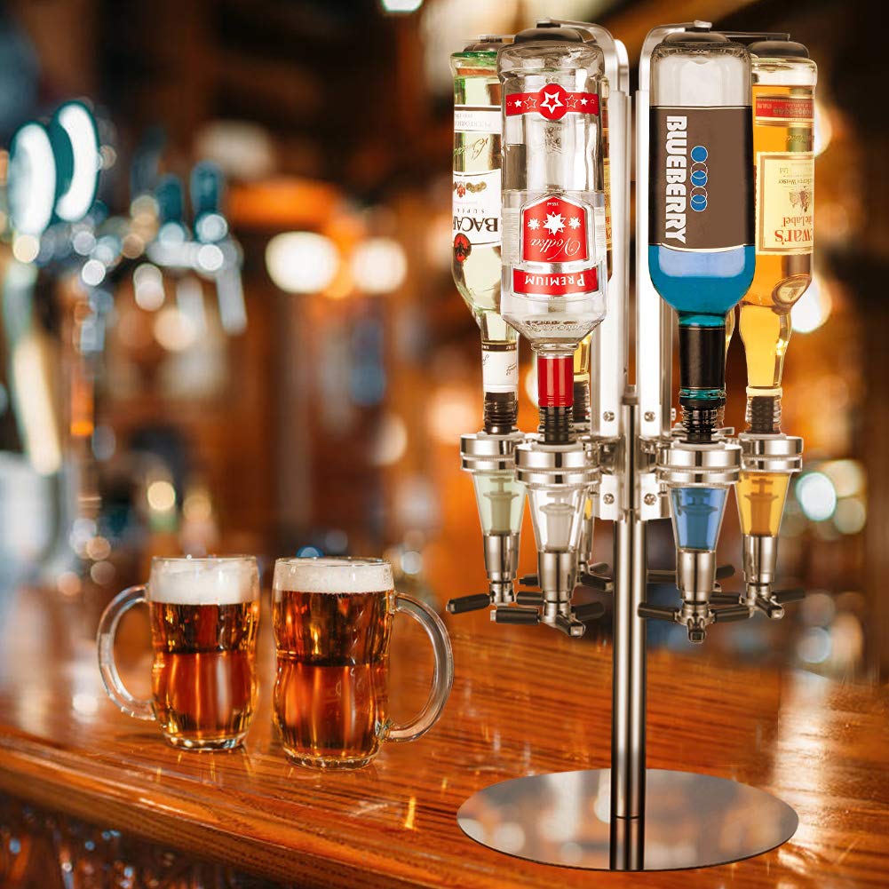 Premium 6-Bottle Rotating Liquor Dispenser - Professional Bar Station with Bottle Holder - Perfect for Home Bars, Parties & Restaurants