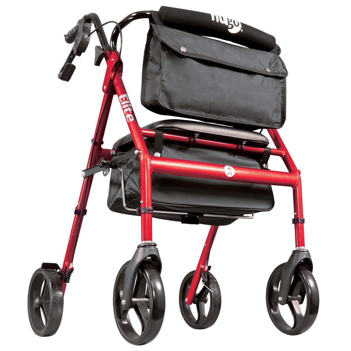 Hugo Mobility 700-961 Foldable Rollator Walker with Seat & Storage Bag - Lightweight Mobility Aid for Seniors & Adults - Ideal for Indoor/Outdoor Use, Shopping & Travel (Red)