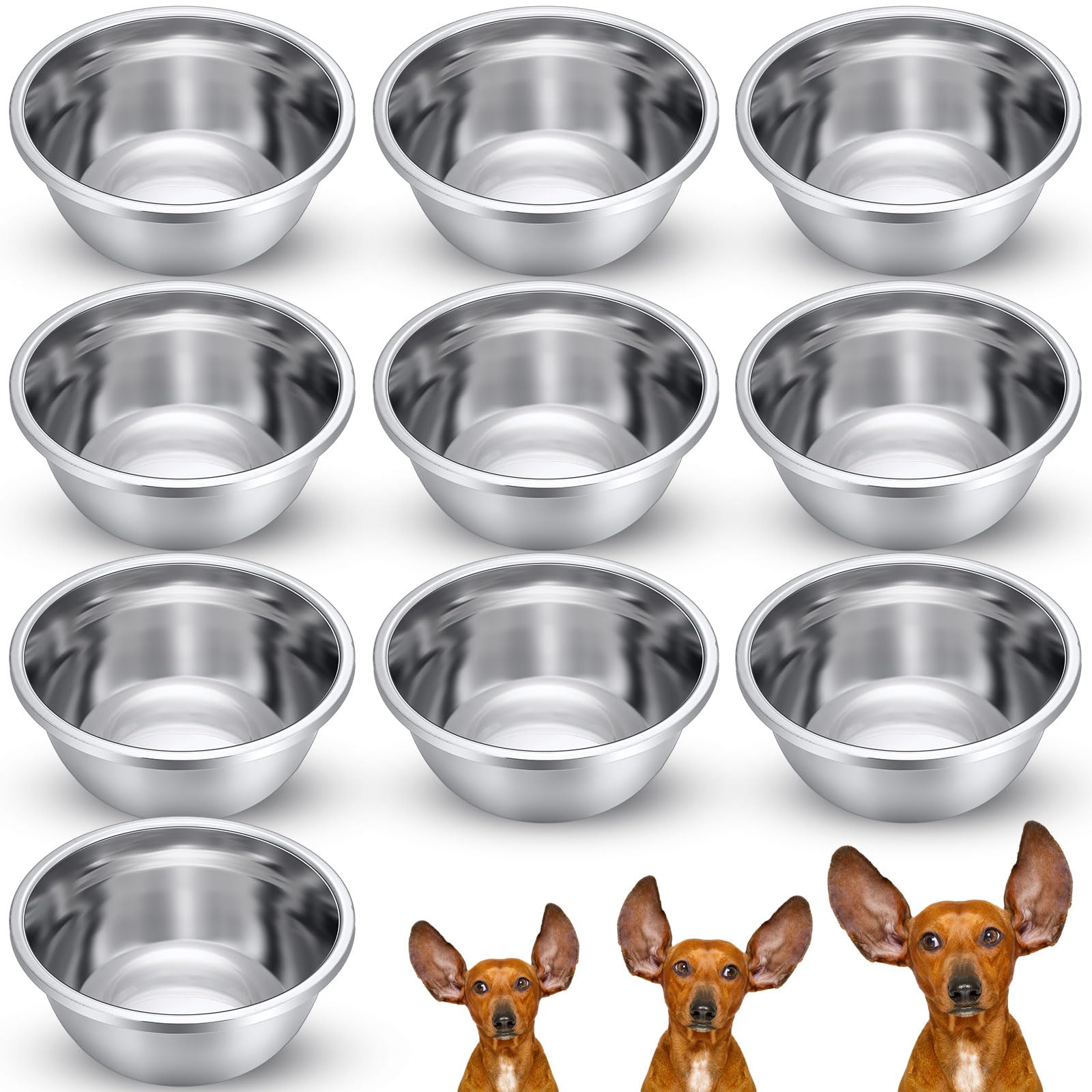 10 Pack 8 Cup Stainless Steel Dog Bowls - Thickened Metal Pet Food & Water Dishes for Medium & Large Dogs & Cats - 64oz, Dishwasher Safe - Perfect for Travel, Kennels & Daily Feeding