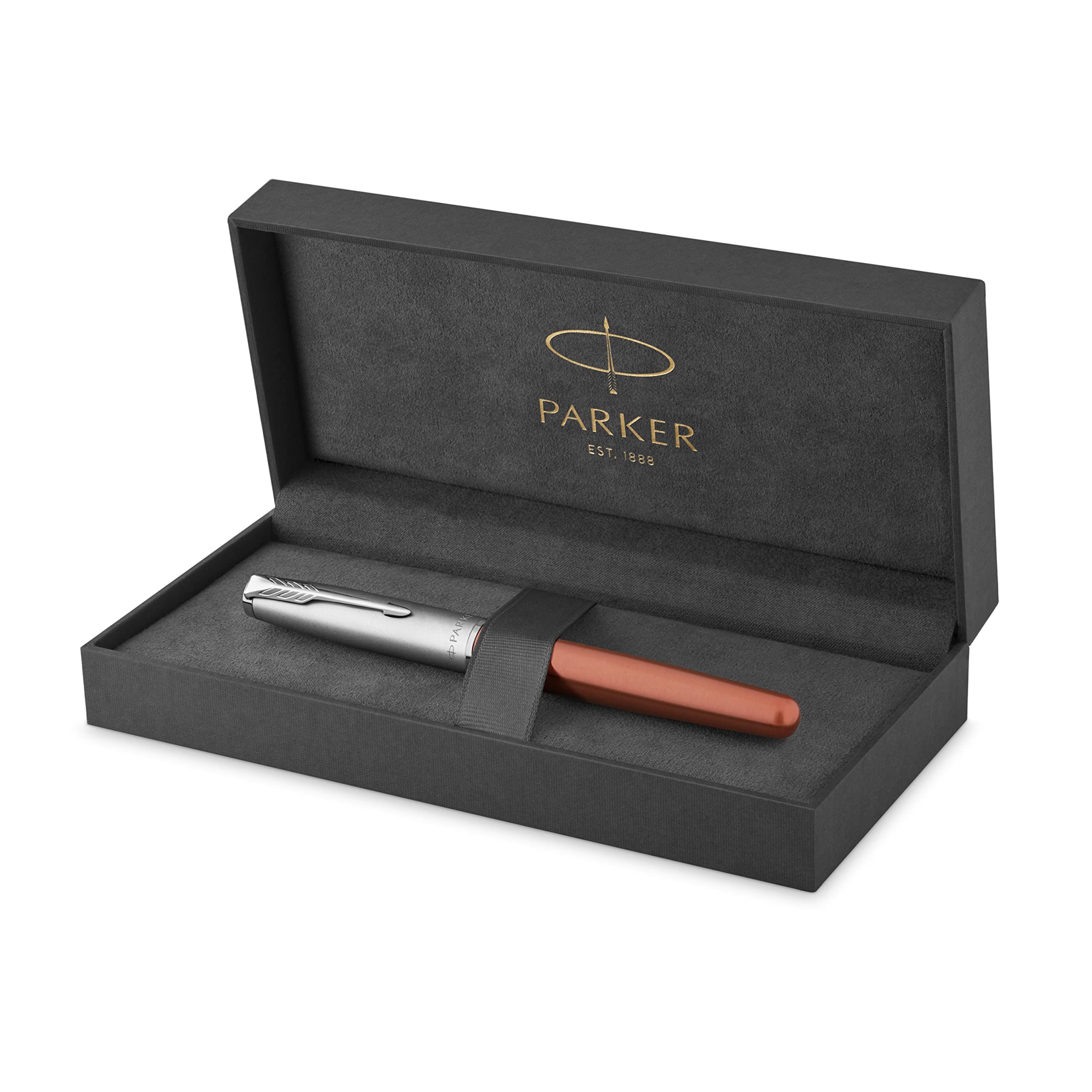 Parker Sonnet Essentials Fountain Pen - Premium Metal & Orange Lacquer with Palladium Trim, Stainless Steel Medium Nib in Gift Box | Perfect for Business Signatures, Journaling & Luxury Gifts