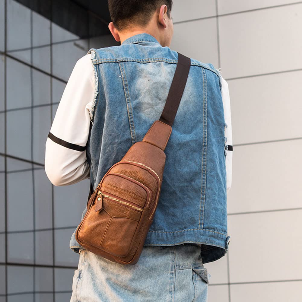 Leathario Genuine Leather Sling Bag for Men - Crossbody Chest Shoulder Backpack - Small Multipurpose Daypack for Travel, Work & Outdoor Adventures