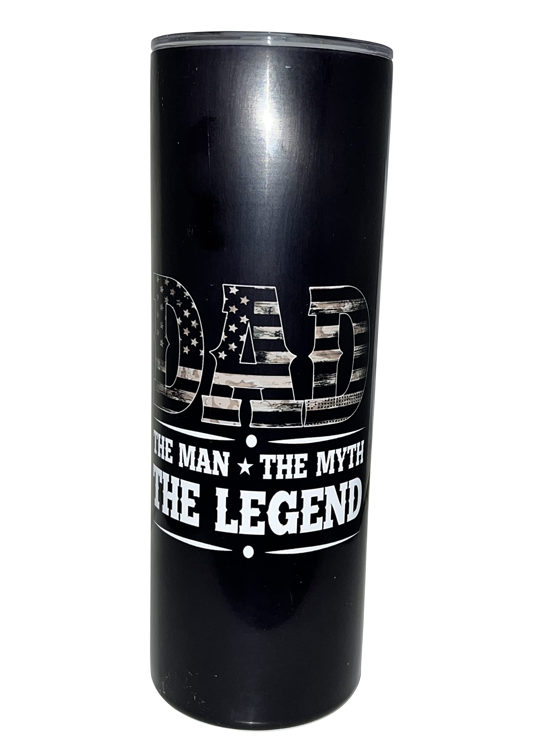 Dad The Man The Myth The Legend Brown Camo Flag Stainless Steel Tumbler - 20oz Skinny Insulated Cup for Coffee & Cold Drinks - Perfect Father's Day Gift, Camping, Office & Travel