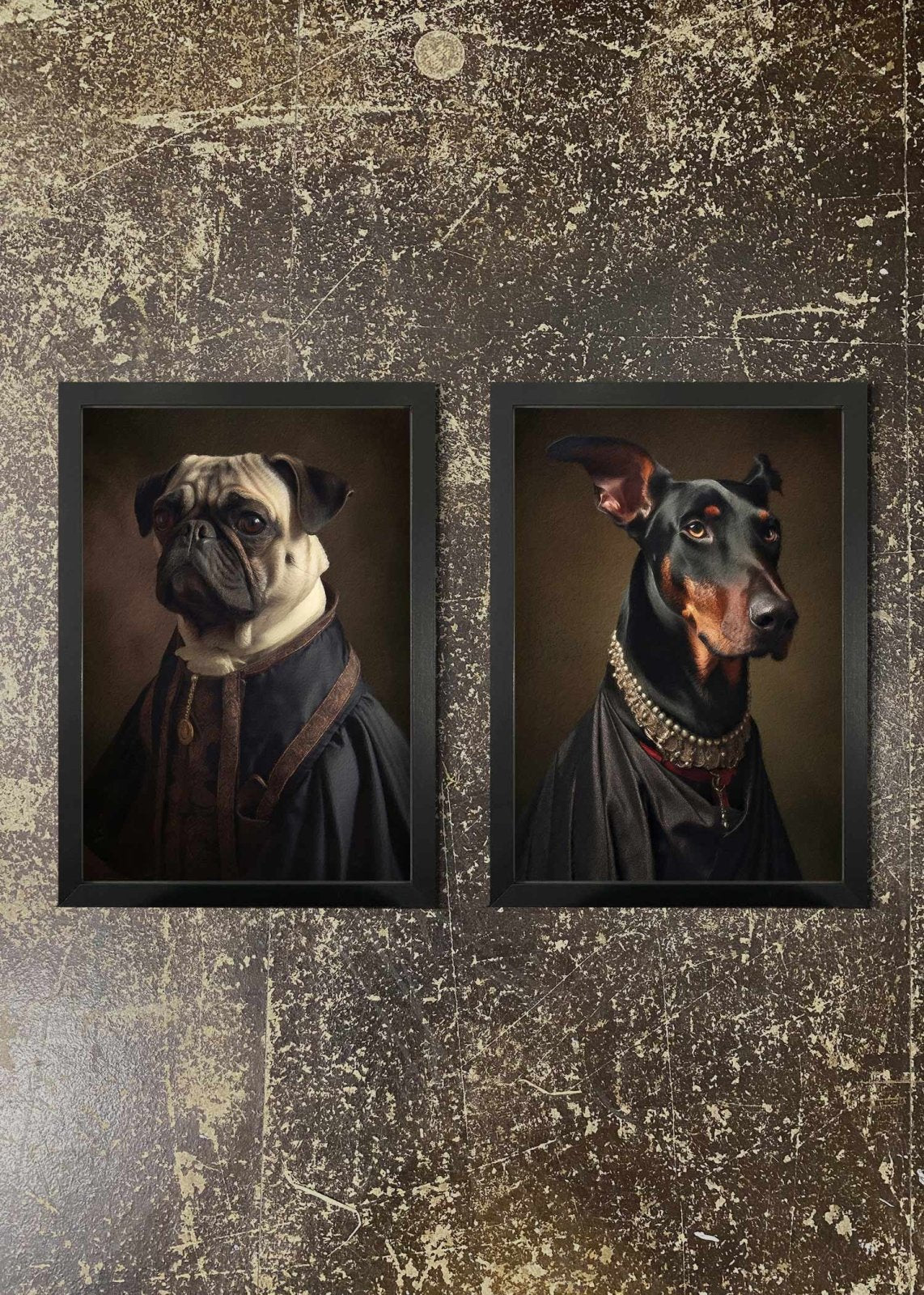 2 Premium Dog Prints & Frames - Pug & Doberman Wall Art for Pet Lovers - Perfect for Living Room, Bedroom & Office Decor
