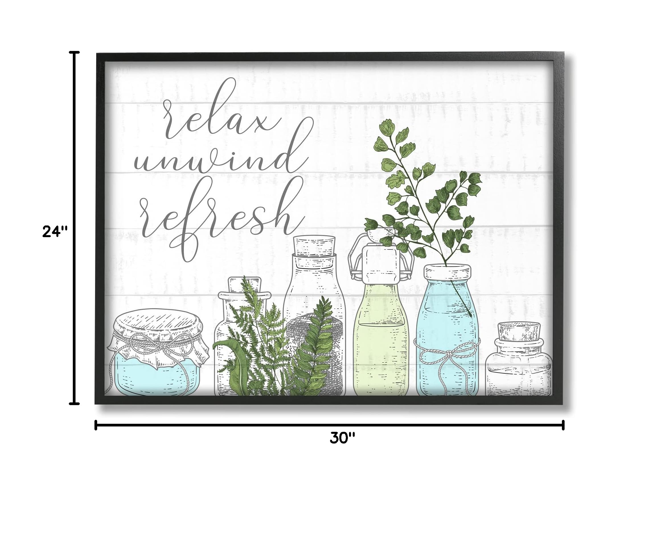 Stupell Industries Relax Unwind Refresh Country Herbs Botanicals Jars Wall Art - Kim Allen Design - Rustic Kitchen Decor for Farmhouse, Bathroom & Living Room