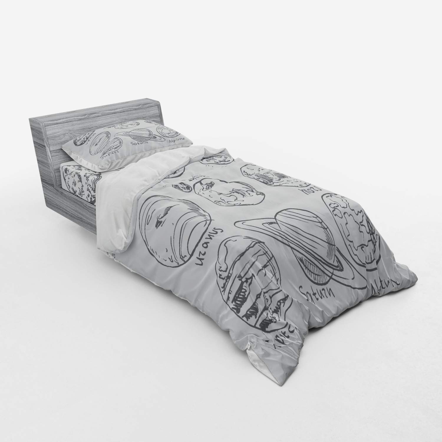 Ambesonne Solar System Duvet Cover Set - 3 Piece Bedding with Planets (Sun, Mercury, Earth, Moon, Mars, Neptune, Saturn, Jupiter) - Twin XL Size in Black & White - Perfect for Astronomy Lovers & Space Themed Bedrooms