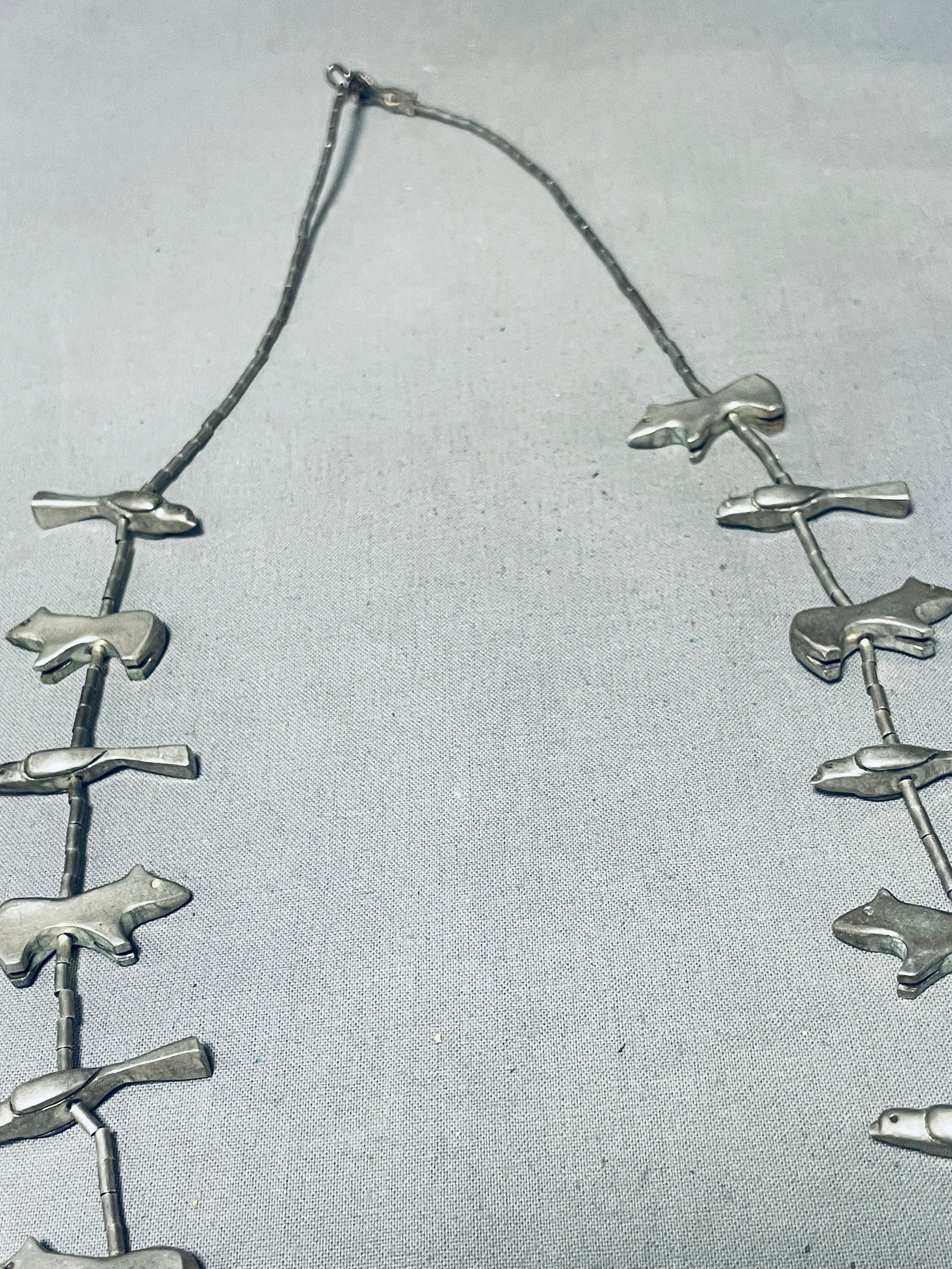 Authentic Navajo Sterling Silver Animal Fetish Necklace - 133g Heavy Vintage Native American Jewelry - Perfect for Boho Fashion, Spiritual Ceremonies & Southwest Style Accessories
