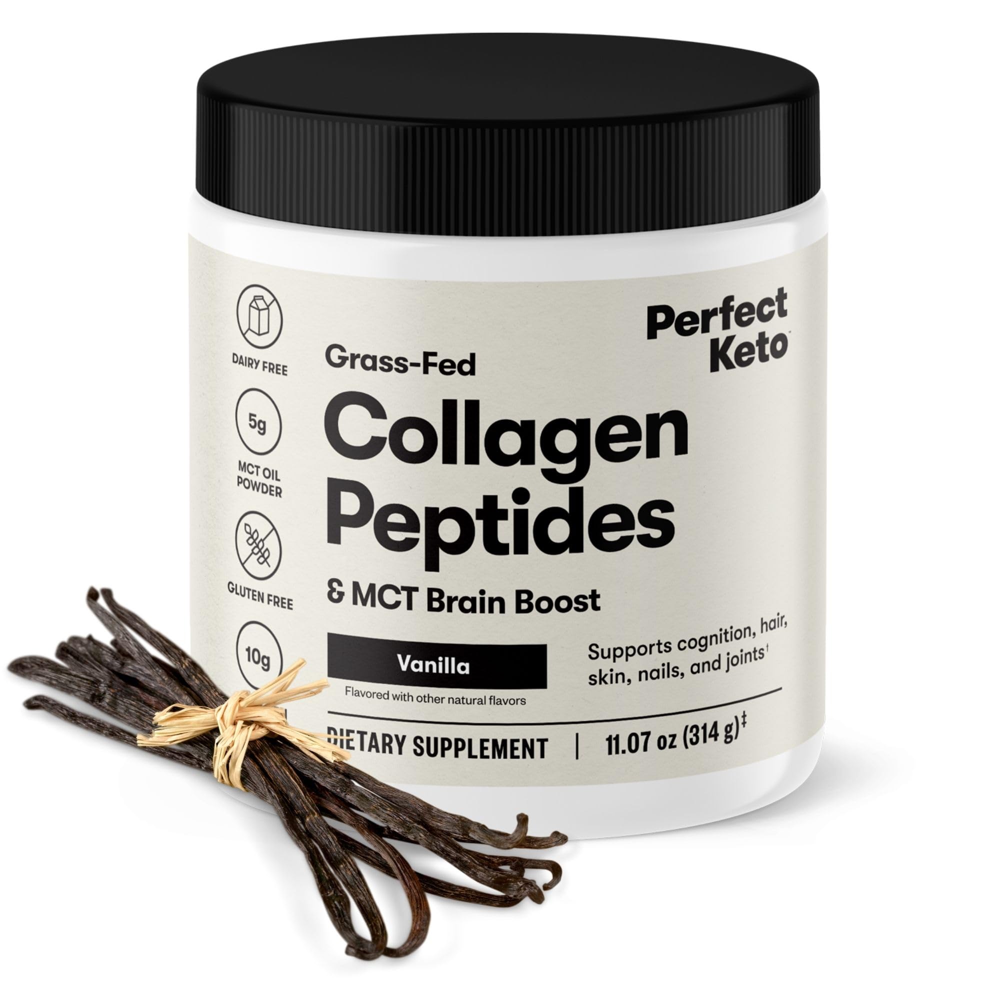 Perfect Keto Collagen Peptides Protein Powder with MCT Oil - Grass Fed Hydrolyzed Collagen Supplement (Types I & III) | Keto Coffee Creamer in Vanilla Flavor | Supports Skin, Hair & Joint Health - Ideal for Keto Diet, Coffee Enhancer & Daily Wellness Routine