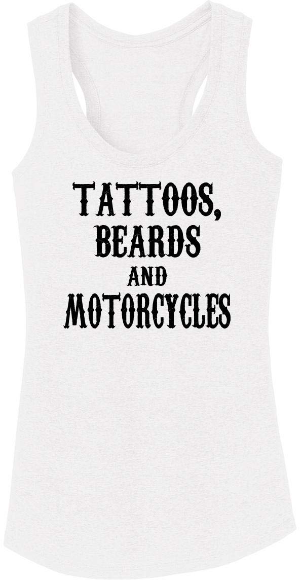 Funny Women's Tattoos Beards & Motorcycles Graphic Tri-Blend Tank Top - Soft Vintage Style Biker Tee for Motorcycle Enthusiasts & Comedy Lovers