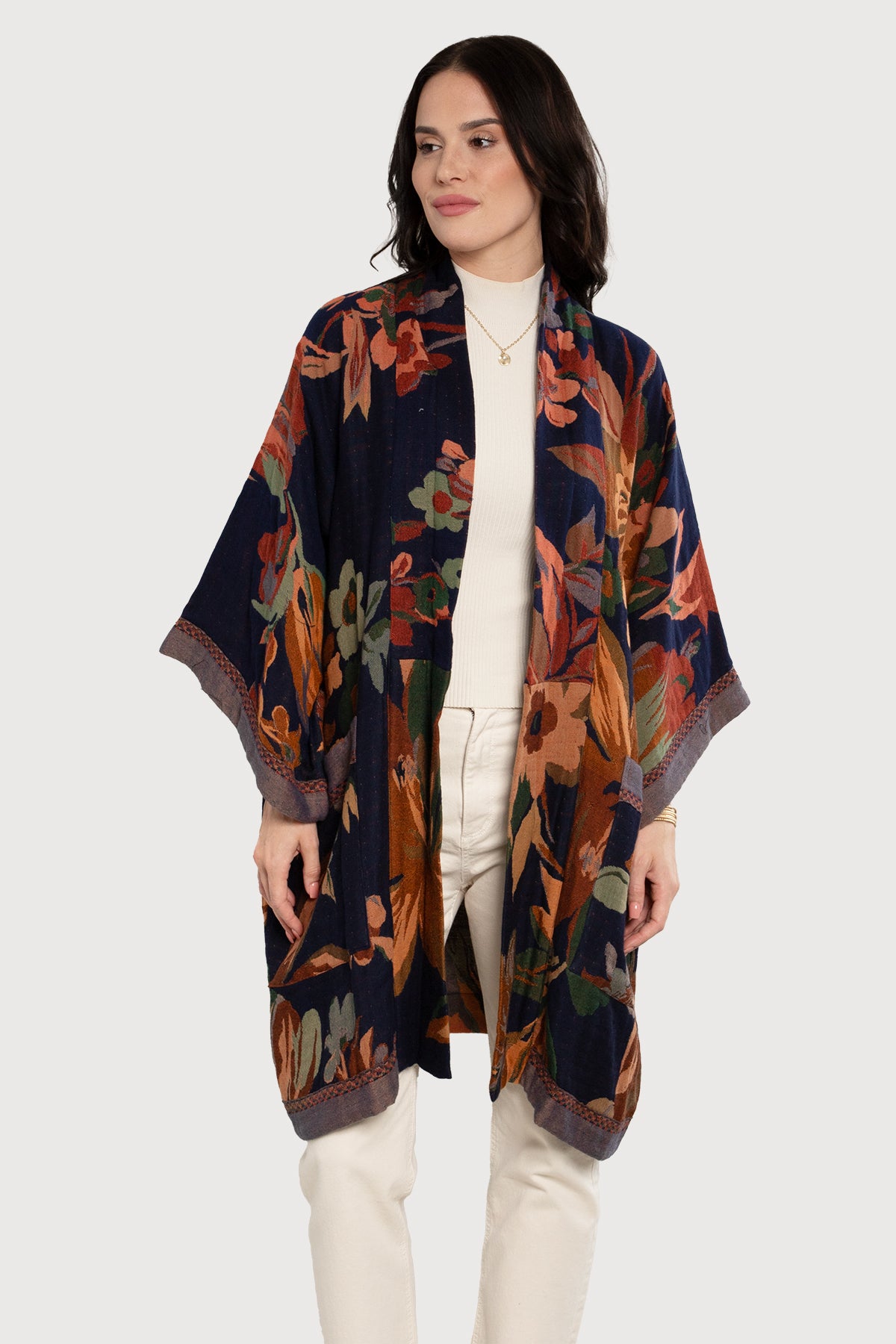 Floral Cotton Kimono Jacket for Women - Lightweight Fall Cardigan with Pockets - Perfect for Layering, Boho Outfits & Casual Wear