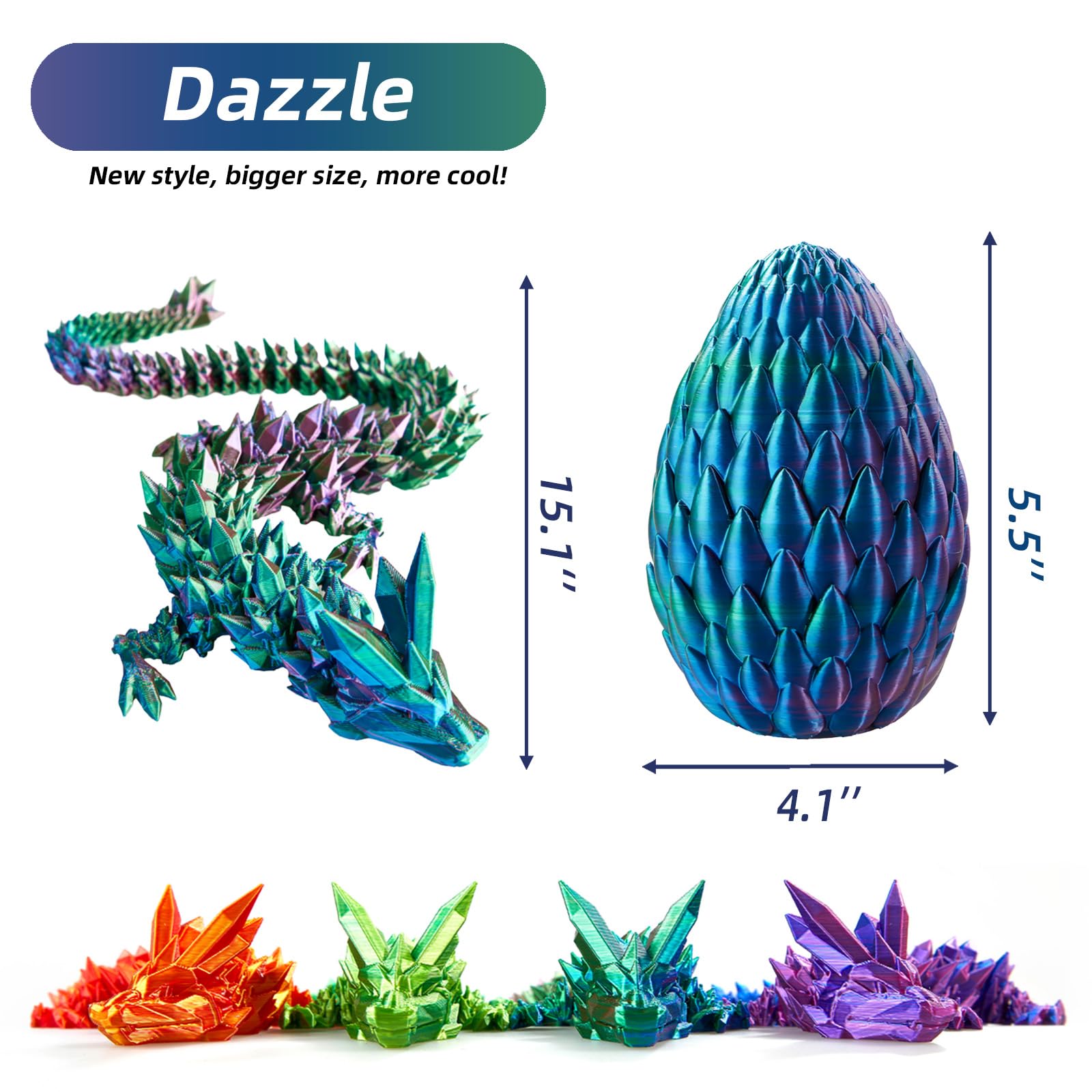 3D Printed Dragon Egg - 15 Inch Crystal Dragon Easter Egg, Surprise Fidget Toy for Kids & Adults, Unique Home Office Decor Gift for Birthdays & Holidays - Perfect for Stress Relief, Party Favors, and Fantasy Themed Collections