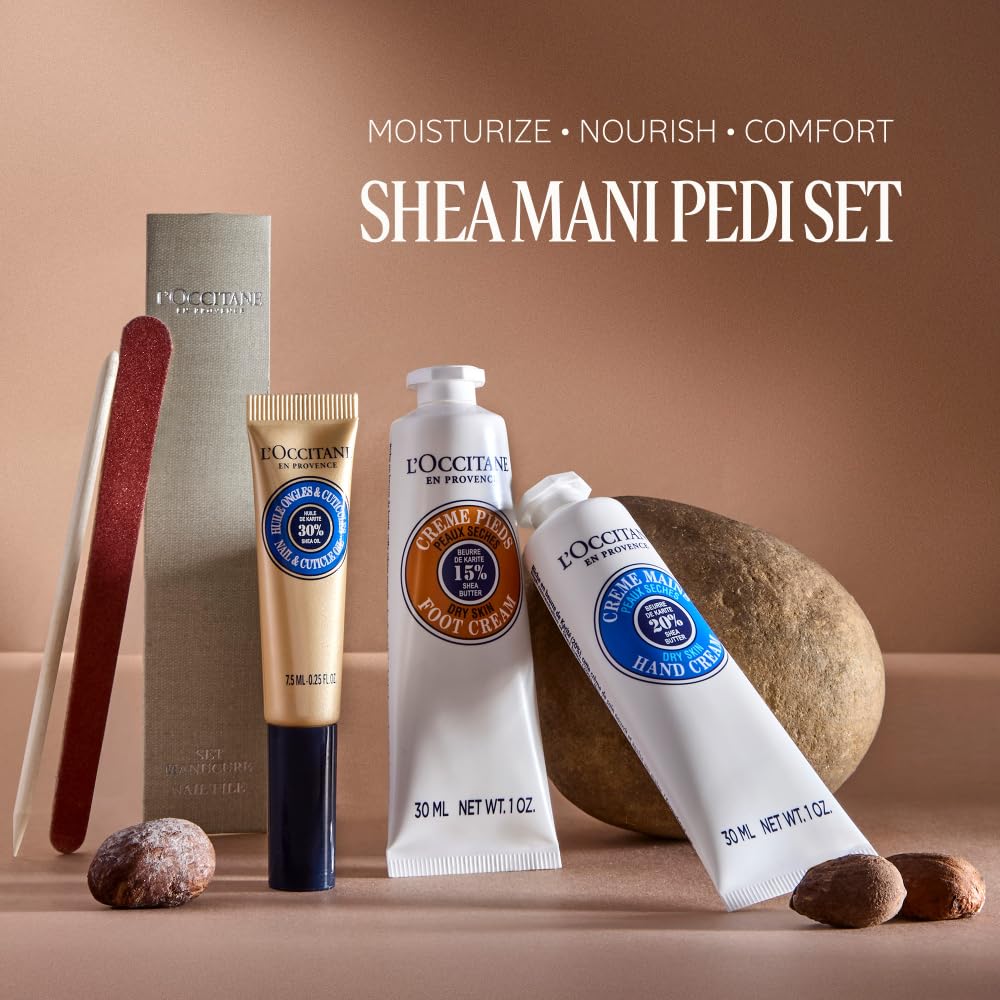 L'Occitane Shea Butter Manicure Pedicure Set - Hand Cream, Foot Cream, Nail & Cuticle Oil for Soft, Moisturized Skin | Perfect Gift Set for Spa Day & Self Care Routine