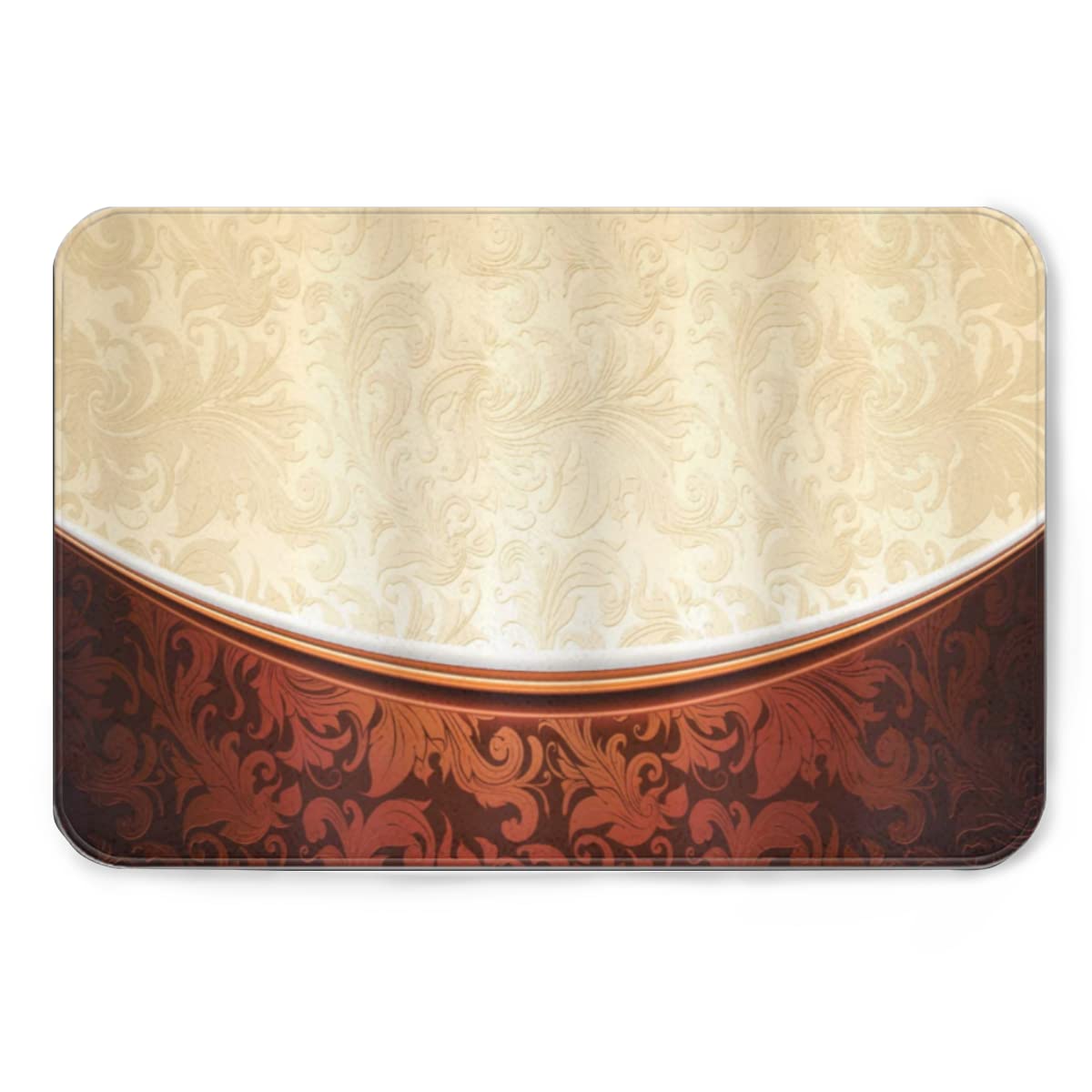 Non-Slip Flannel Mat - Soft Absorbent Kitchen & Bathroom Rug with Victorian Bicolor Baroque Motifs - 24x36 Inch Durable Floor Carpet for Living Room, Bedroom, Home Decor | Perfect for Cozy Winter Comfort & High-Traffic Areas